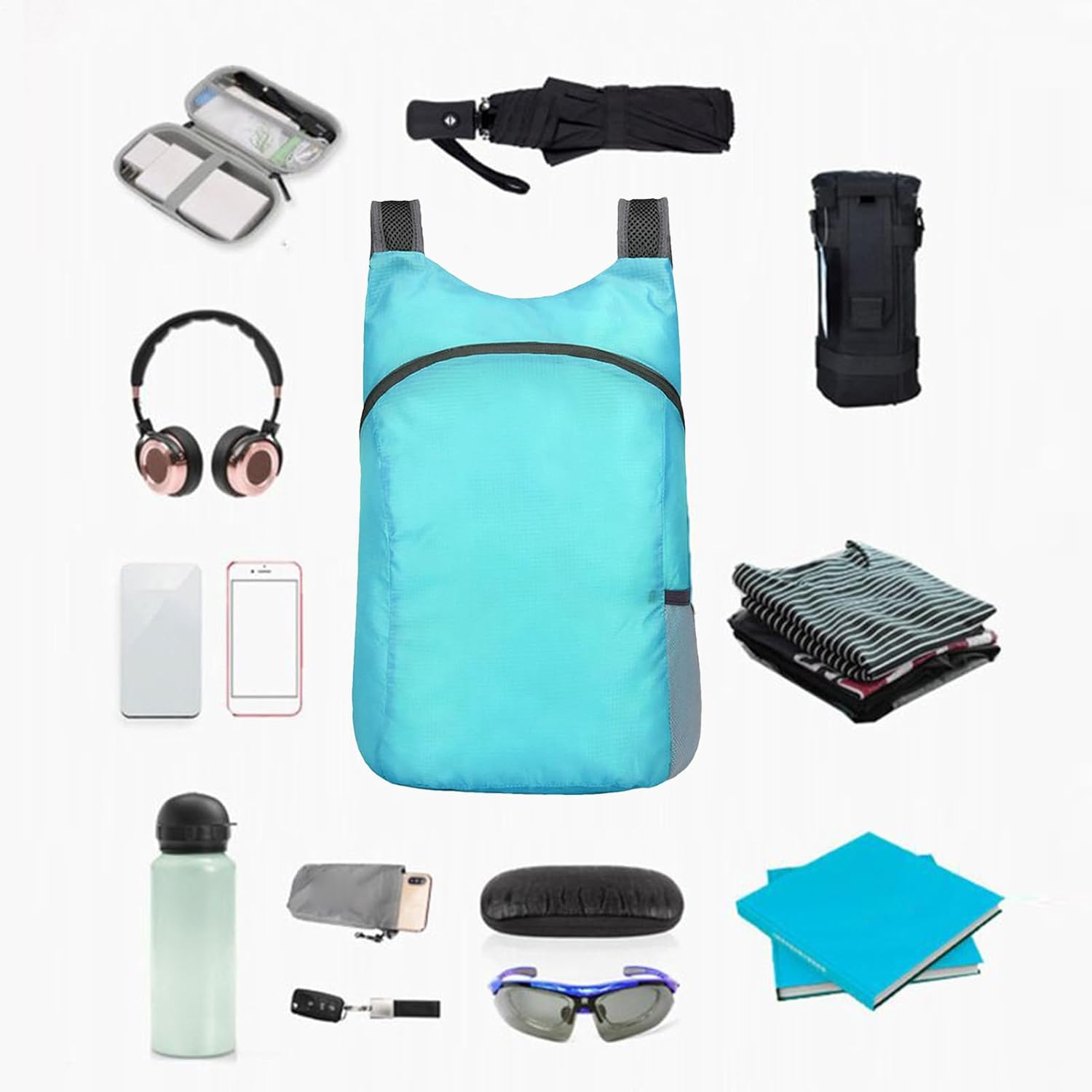 Ultra-Lightweight Foldable Backpack, Portable Foldable Outdoor Bag, Weighing 80G, for Hiking, Camping, Travel, Shopping, Cycling, Fitness, Fishing - Blue image number 4