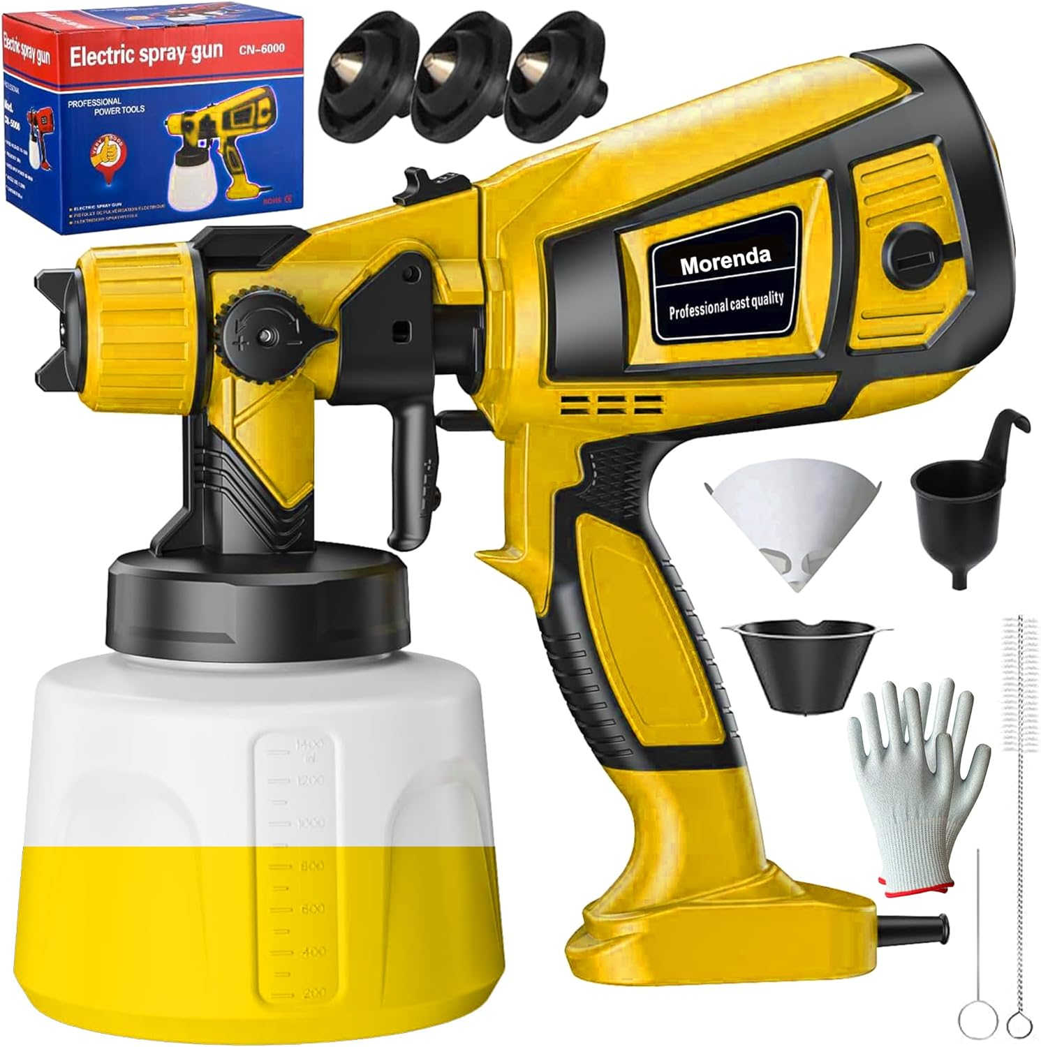 MORENDA 850W Handheld Electric Paint Spray Gun, 1400Ml Portable Home HVLP Spray Paint Machine with 3 Copper Nozzle Sizes and 3 Spray Patterns for Car, Furniture, Wall Cabinet, Fence, Door (Blue)