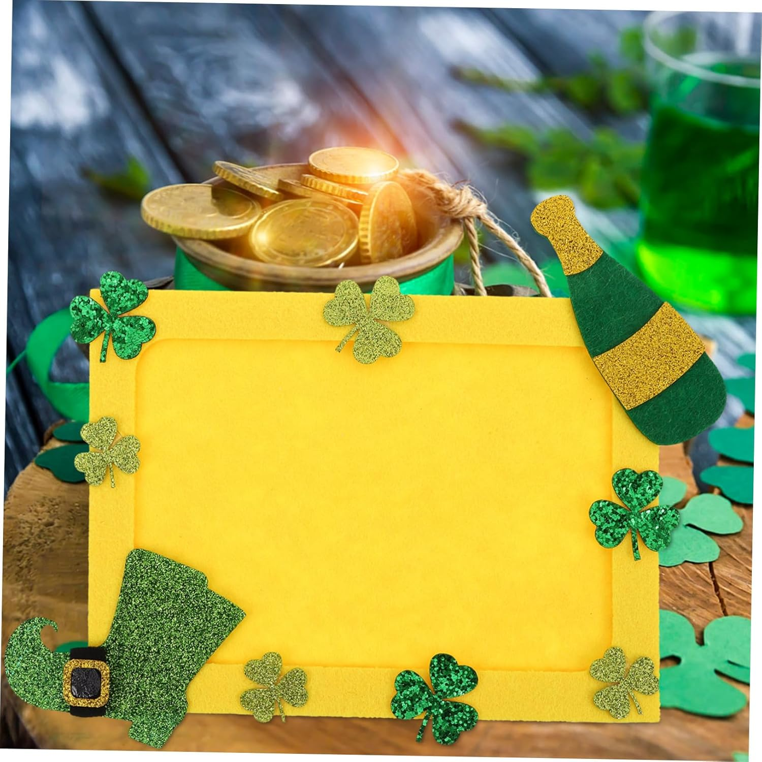 DIY Patrick'S Day Photo Frame Non Woven Green Shamrock Decorative Craft Frame for Home Office and Holiday Decor Present for Creative DIY Projects image number 1