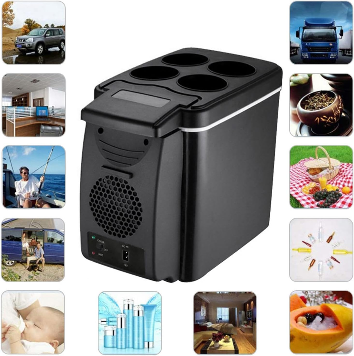 -12V Car Refrigerator - Energy Drink Cooler | Metal Camping Refrigerator for Car, Car Refrigerator, Portable Thermoelectric Refrigerator for Cha