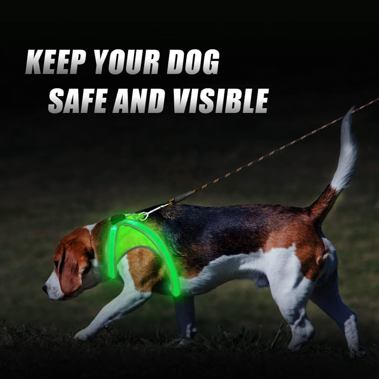 Tripolaco Light up Dog Harness, High Visibility Led Dog Harness for Night Safety, USB Rechargeable Glowing Dog Harness for Night Walking, Flashing Dog Harness for Small Medium Large Dogs (Green, L) image number 3