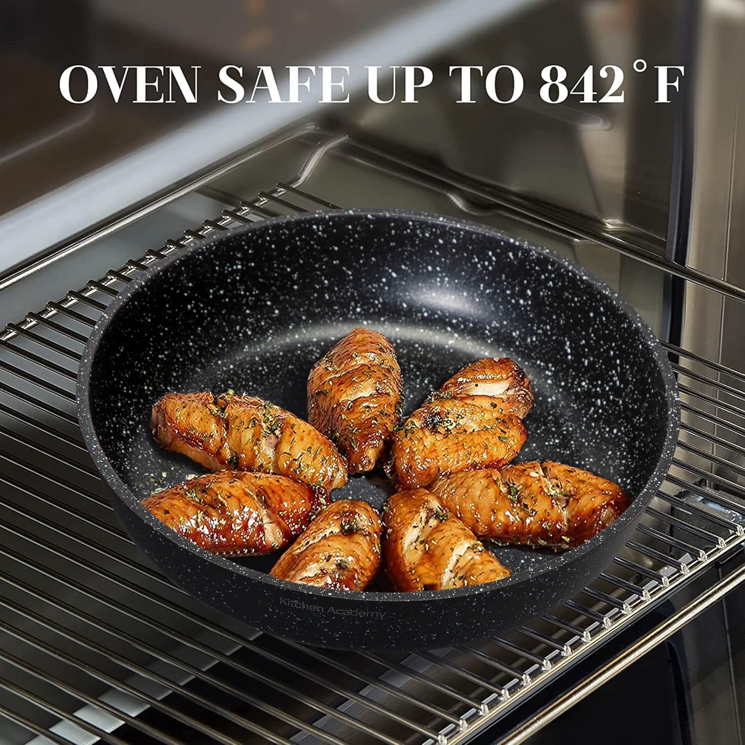 Kitchen Academy Detachable Handle Induction Cookware Sets - 10 Piece Non-Stick Cooking Pots and Pans, Black Granite Stackable RV Cookware for Camp image number 2