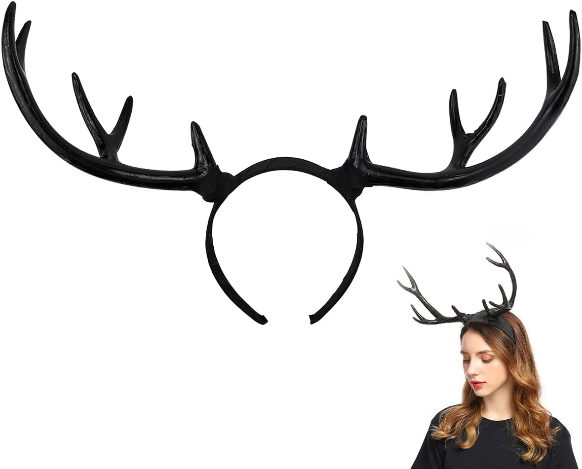 FERCAISH Reindeer Antler Headband, Black Deer Horn Elk Headband Headpiece for Christmas Party, Large Antler Ears Hairband image number 5