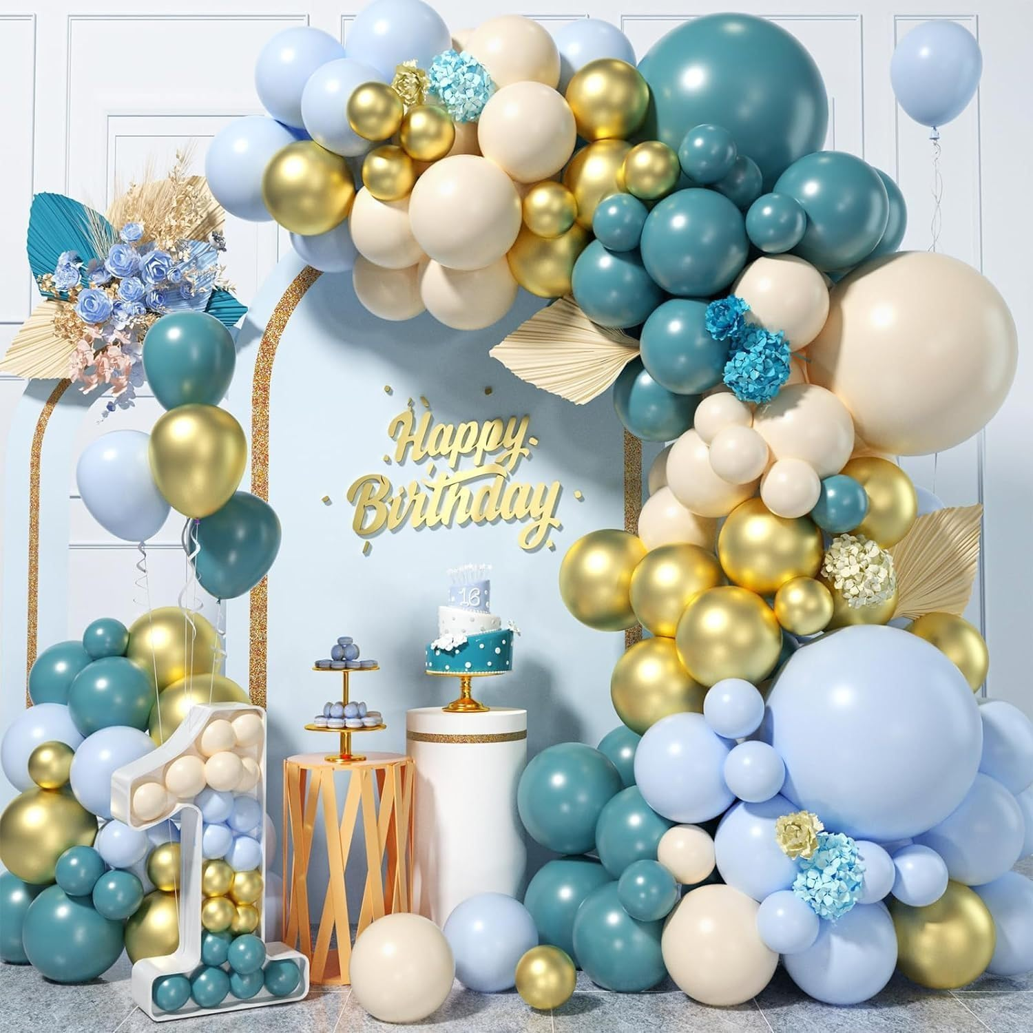116Pcs Vintage Blue Balloons Garland Kit,Blue Gold Balloons Arch Kit for for Wedding Birthday Graduation Anniversary DIY Party Decorations. image number 5