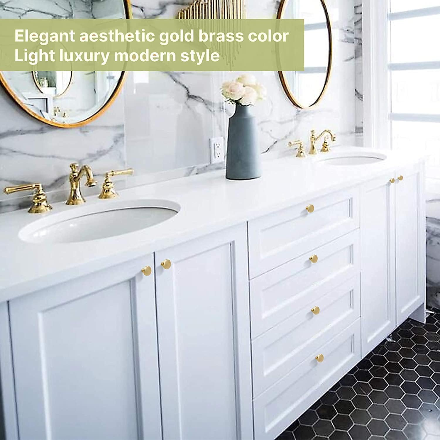 8PCS Brass Gold Cabinet Knobs, 25Mm Small round Dresser Knobs, Solid Modern Single Hole Drawer Knobs, Metal Cupboard with Screws Decorative Kitchen Hardware (8, 25Mm/1Inch)