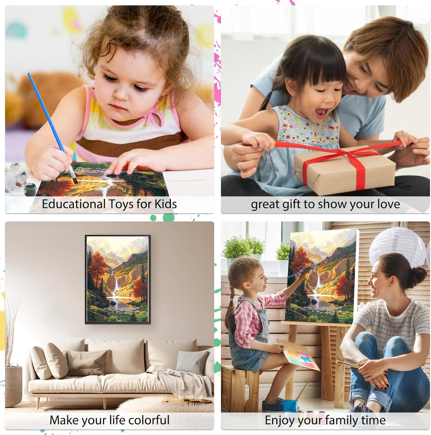 MEIYUDA Paint by Numbers for Adult with Frame Mountain, DIY Canvas Oil Painting Kit for Beginner Waterfall, Paint by Numbers Arts and Crafts Kit Acrylic Pigment Drawing for Home Wall Decor 30X40Cm image number 1