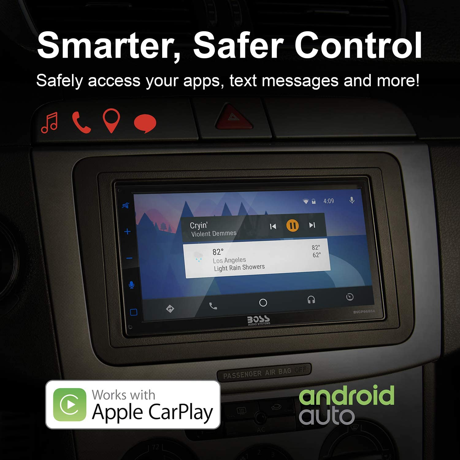 BOSS Audio Systems BVCP9685A Car Stereo - Apple Carplay, Android Auto, 6.75 Inch Double Din, Touchscreen, Bluetooth Audio and Calling, AM/FM Radio Receiver, No CD DVD Player