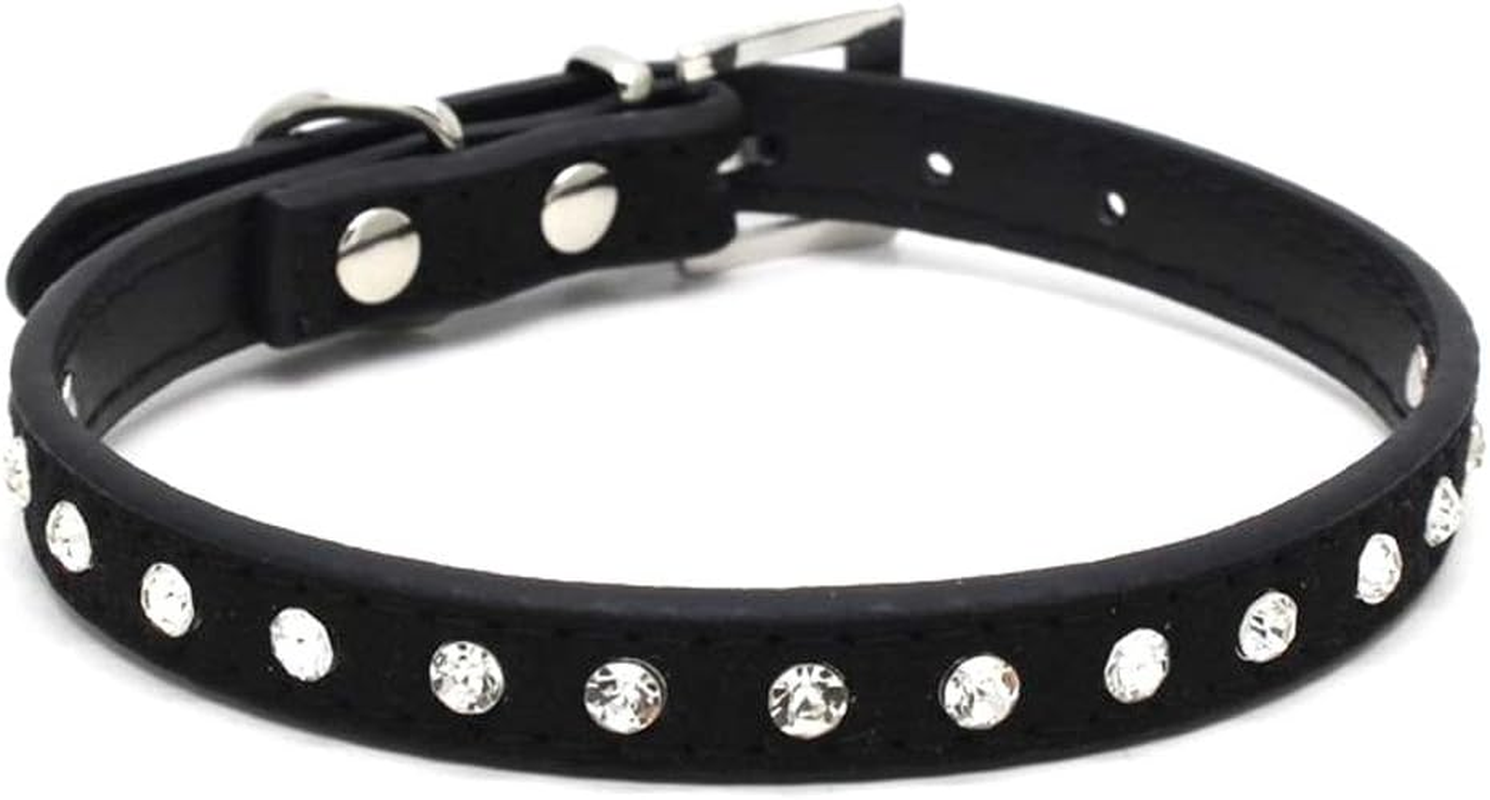 Dogs Kingdom 10 "-16.5" Total Length Suede Skin Jeweled Rhinestones Pet Dog Collar Sparkly Crystal Diamonds Studded Leather Puppy Dog Cat Collar Pink S