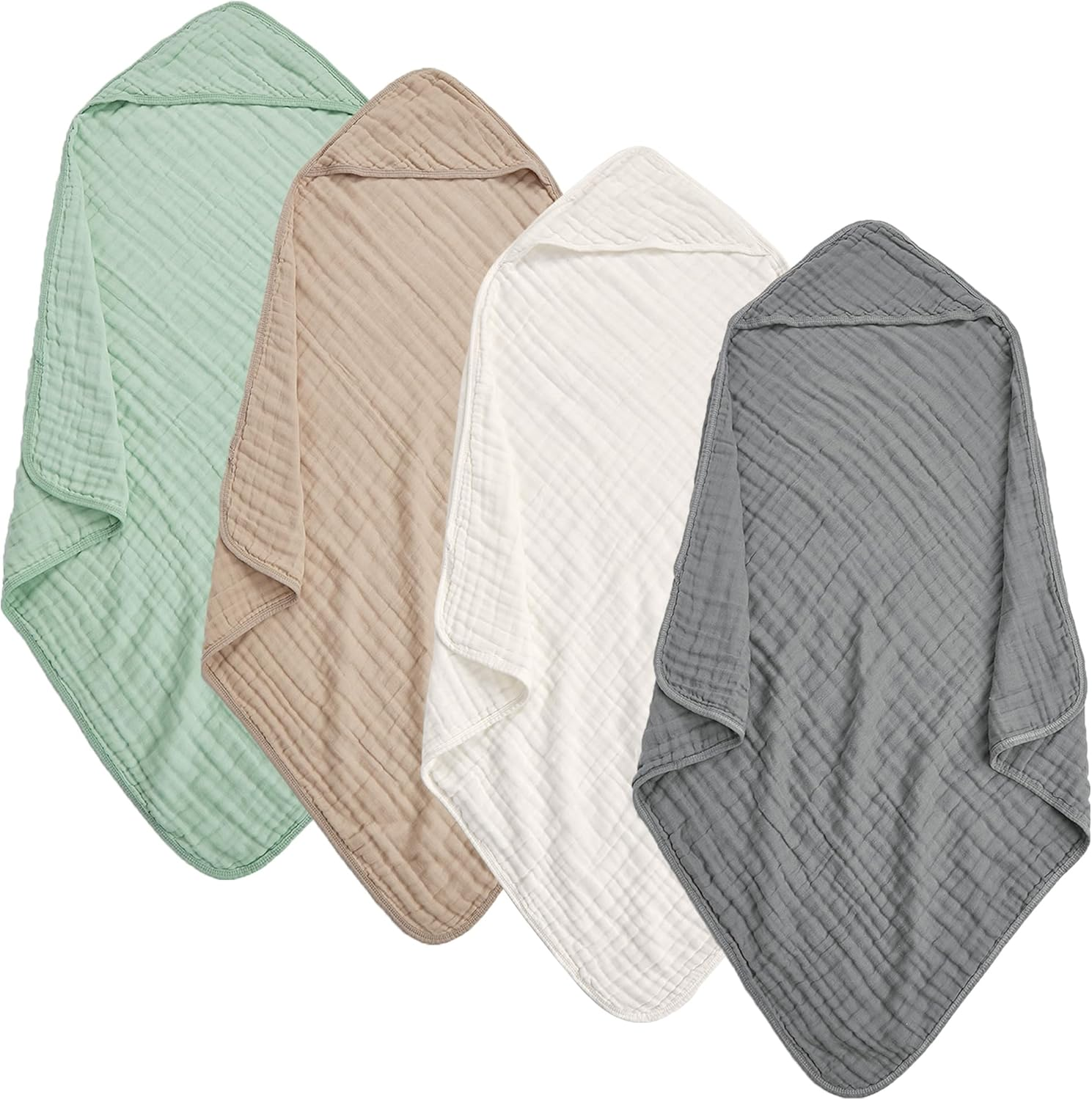 TMIELYBS Muslin Hooded Baby Towels 4Pack - 32X32 Inches, Premium 6-Layer 100% Cotton Extra Soft Absorbent Bath Towels for Infant, Newborn Gift Set (4 Pure Colors)