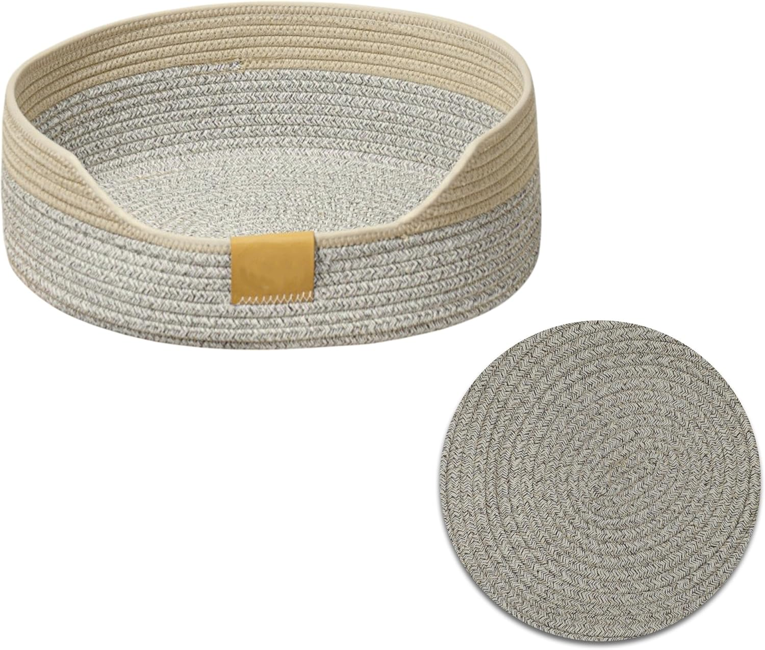 CAPASTEC Woven Cat Bed, 35 Cm Diameter, Foldable Basket Nesting Site, Breathable Pet Lounger, Claw Abrasion-Resistant Universal Kitten Bed, Grey Khaki image number 2