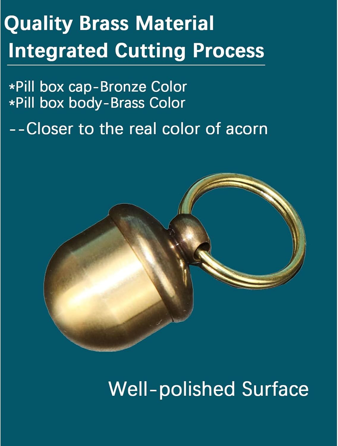 Keychain Pill Box Organiser, Waterproof Pill Holder with Lobster Clasp Clip, Brass Pill Container for Travel Pocket Purse, Cute Acorn Shape Pendant for Necklace, Small Portable EDC Pill Case with Keyring for Outdoor/Daily/Emergency image number 5