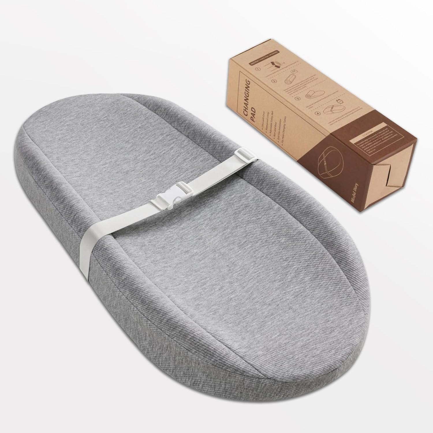 Blissful Diary Baby Changing Pad with Waterproof Lining Foam, Includes a Soft & Washable Cover, Contoured Changing Table Pads for Dresser Top with Non-Slip Bottom, 32&rdquo;&times;16&rdquo; (Grey, Avocado) image number 1