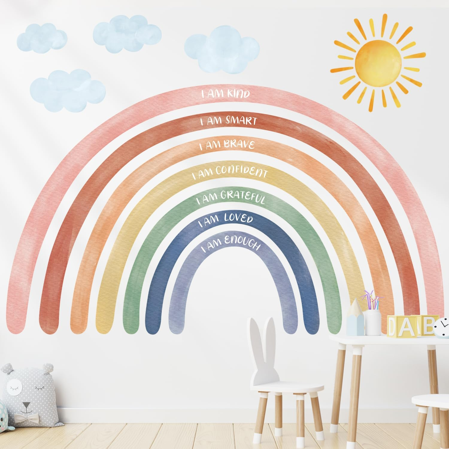 DECOWALL FH4-2432 Xlarge Watercolor Rainbows and Quotes Wall Stickers Decals Big Nursery Bedroom Kids Room D&eacute;cor Girls Baby Art Boho Peel and Stick image number 6