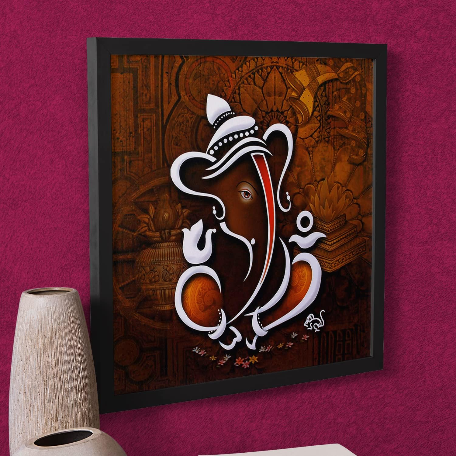 Ritwikas Floral Art Lord Ganesha Mattetextured Frame Painting image number 1