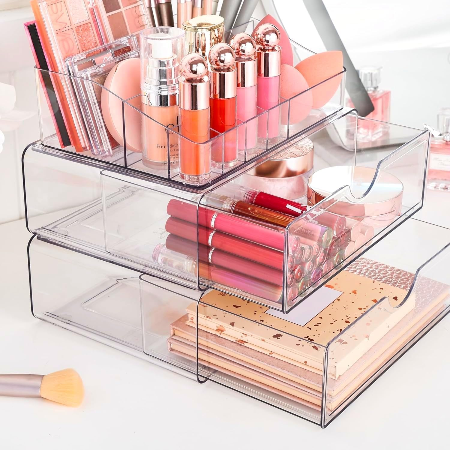 5 Tier Clear Makeup Organizer with Drawer, Beauty Holder for Lipstick Brush Skincare，Cosmetic Storage for Dresser Countertop and Bathroom Vanity (5 Tier) image number 5