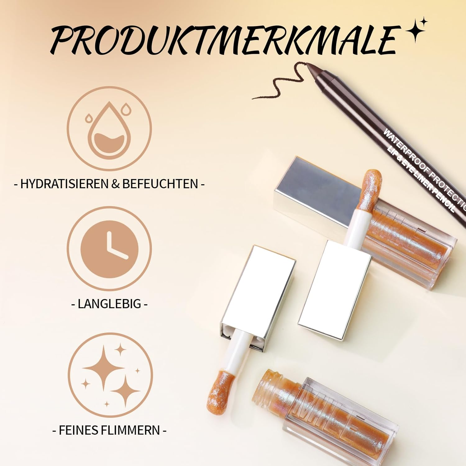 Noerrors Brown Lip Gloss Liner Set Glitter Shimmer Nude Lip Combo Gradient Plumping Glossy Lip Oil Moisturising Large Brush Lipstick Shiny Glow Lip Makeup image number 1