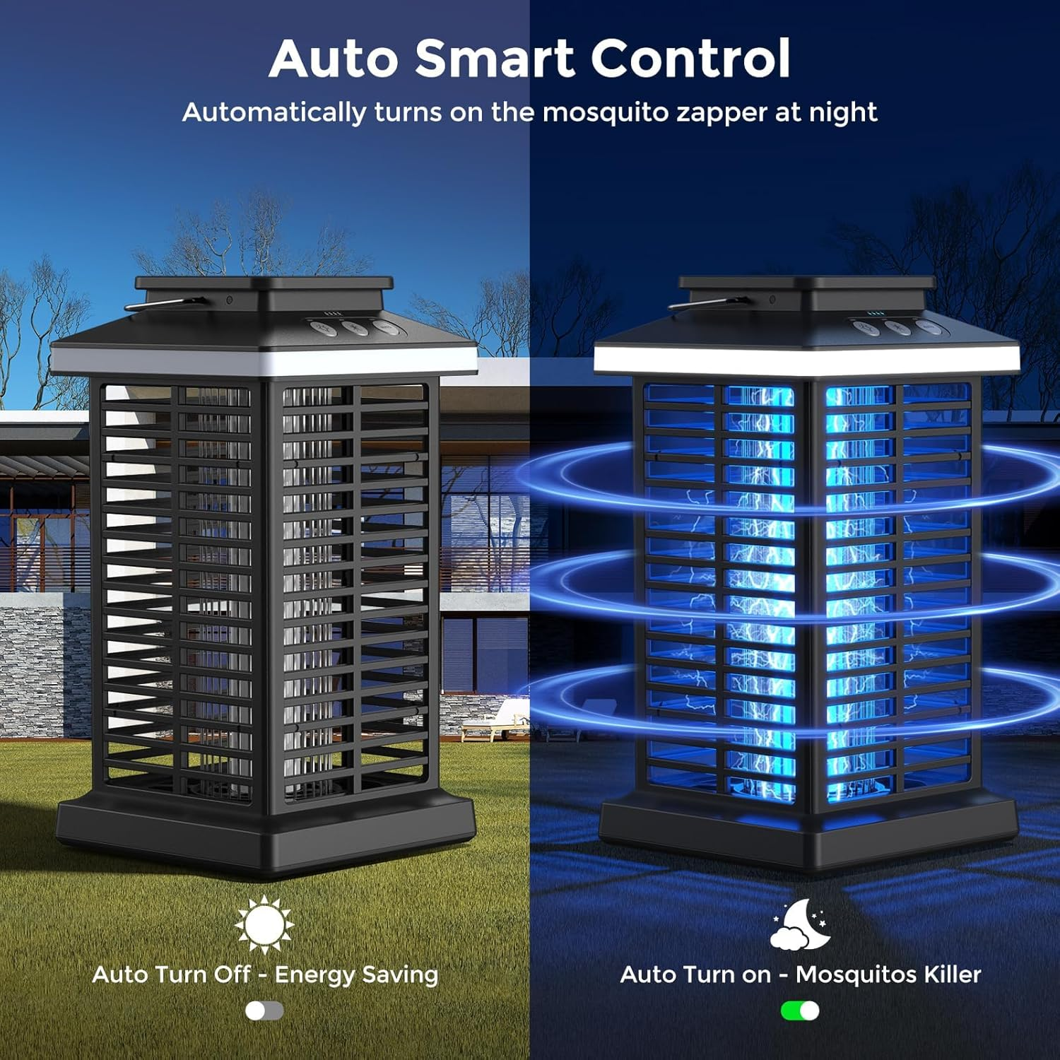 Bug Zapper Outdoor, Mosquito Zapper 2 in 1 Portable & Rechargeable Bug Zapper Outdoor with 5000Mah Battery & LED Night Light, 4000V Electric Fly Zapper for Outside,Patio,Backyard,Garden,Dark Black - Black image number 4