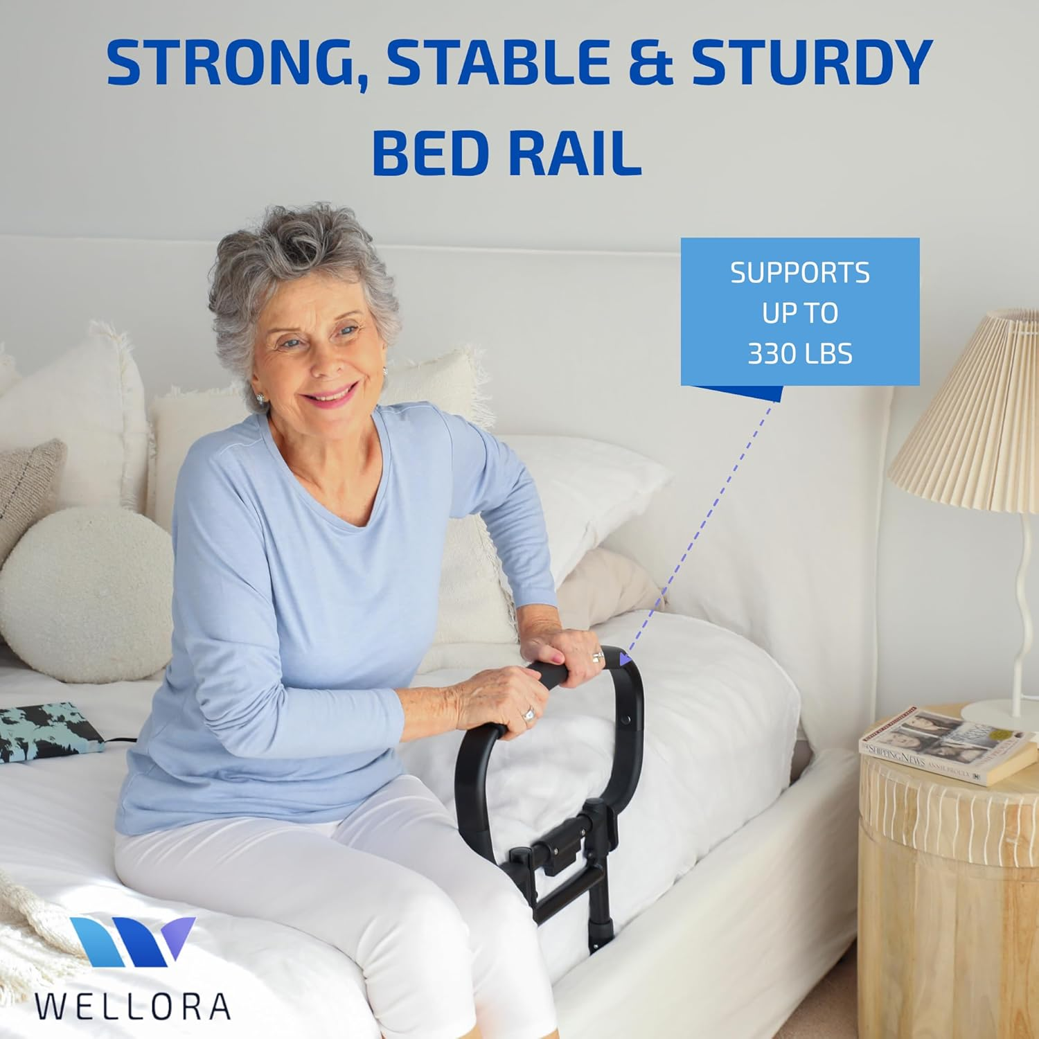 Sturdy Bed Rails for Adults, Pregnant Women, Safety-Foldable & Adjustable Bed Rail-Supports up to 150Kgs-Free Motion Light & Storage Bag-Fit King, Queen, Full, Twin-Bed Guard Rail for Seniors WELLORA image number 5