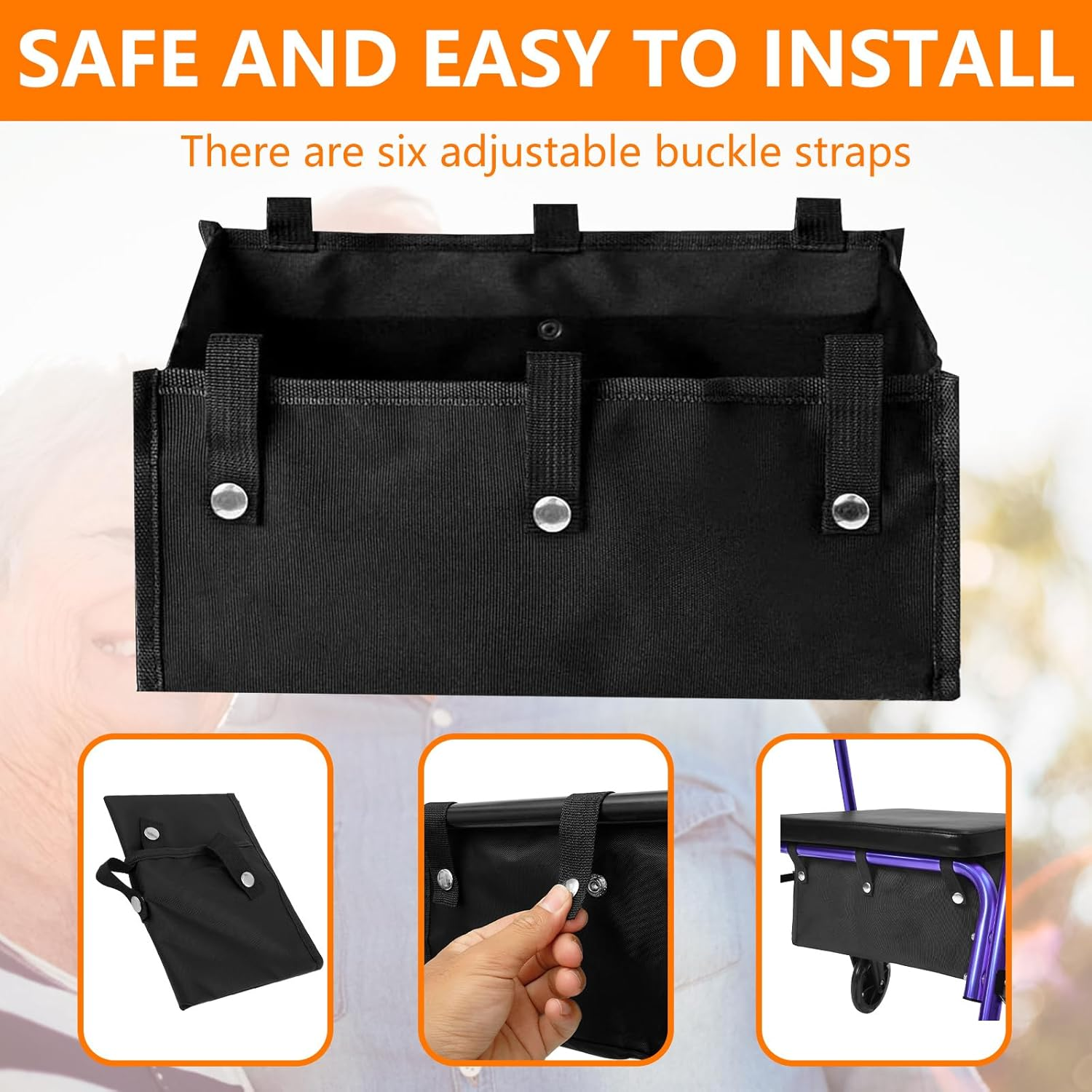 2Pcs/1Pc Large Rollator Walker Basket Foldable Walker Basket Oxford Cloth under Seat Rollator Bag for Four Wheel Rollator Reusable Basket Carry Insert under Seat Medical Basket (1 Pc) - 1 Pc image number 5