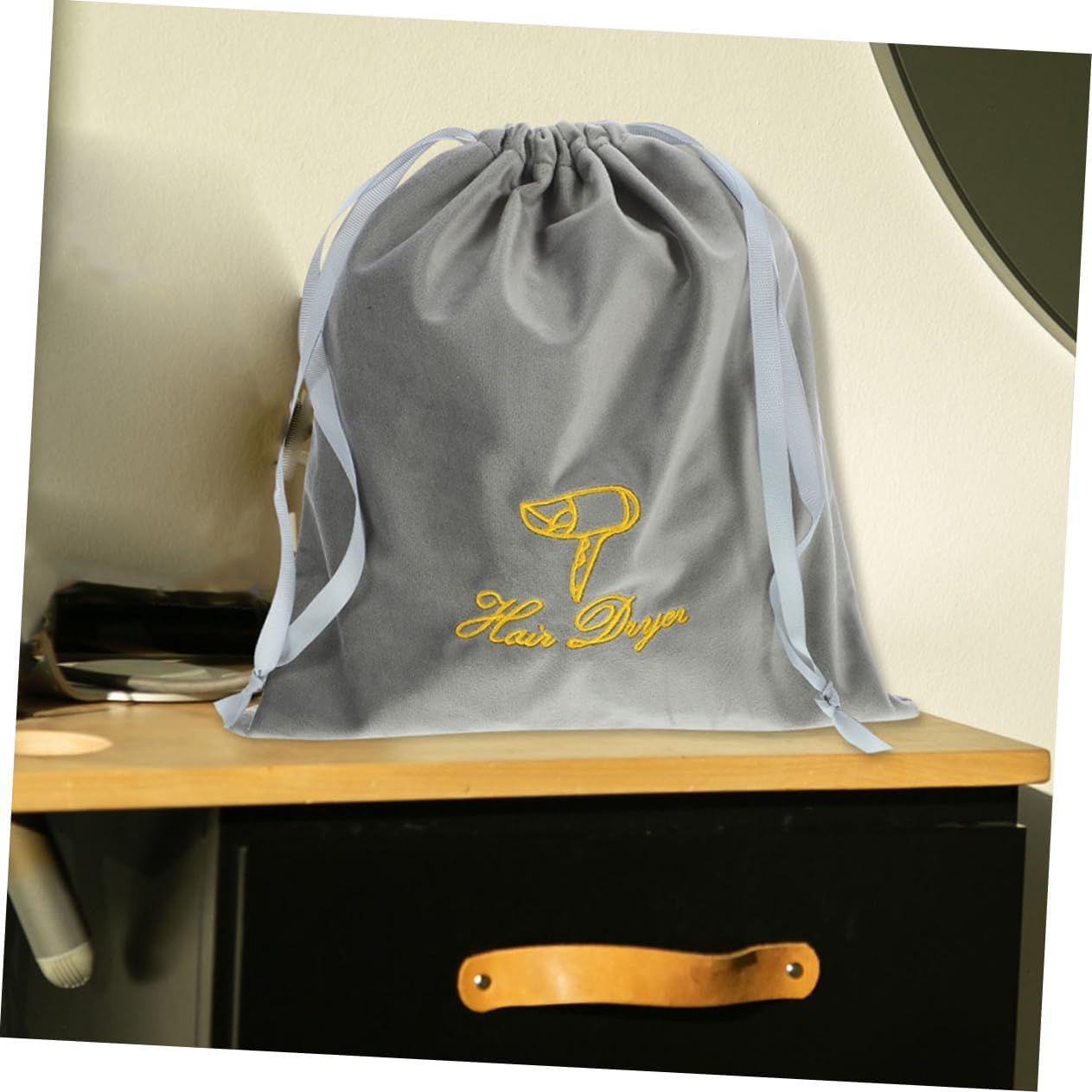 DONFAMDS 2Pcs Drawstring Hair Dryer Storage Bags Classic Grey Portable Blow Dryer Organizer Pouch for Travel Home Hotel Use image number 3