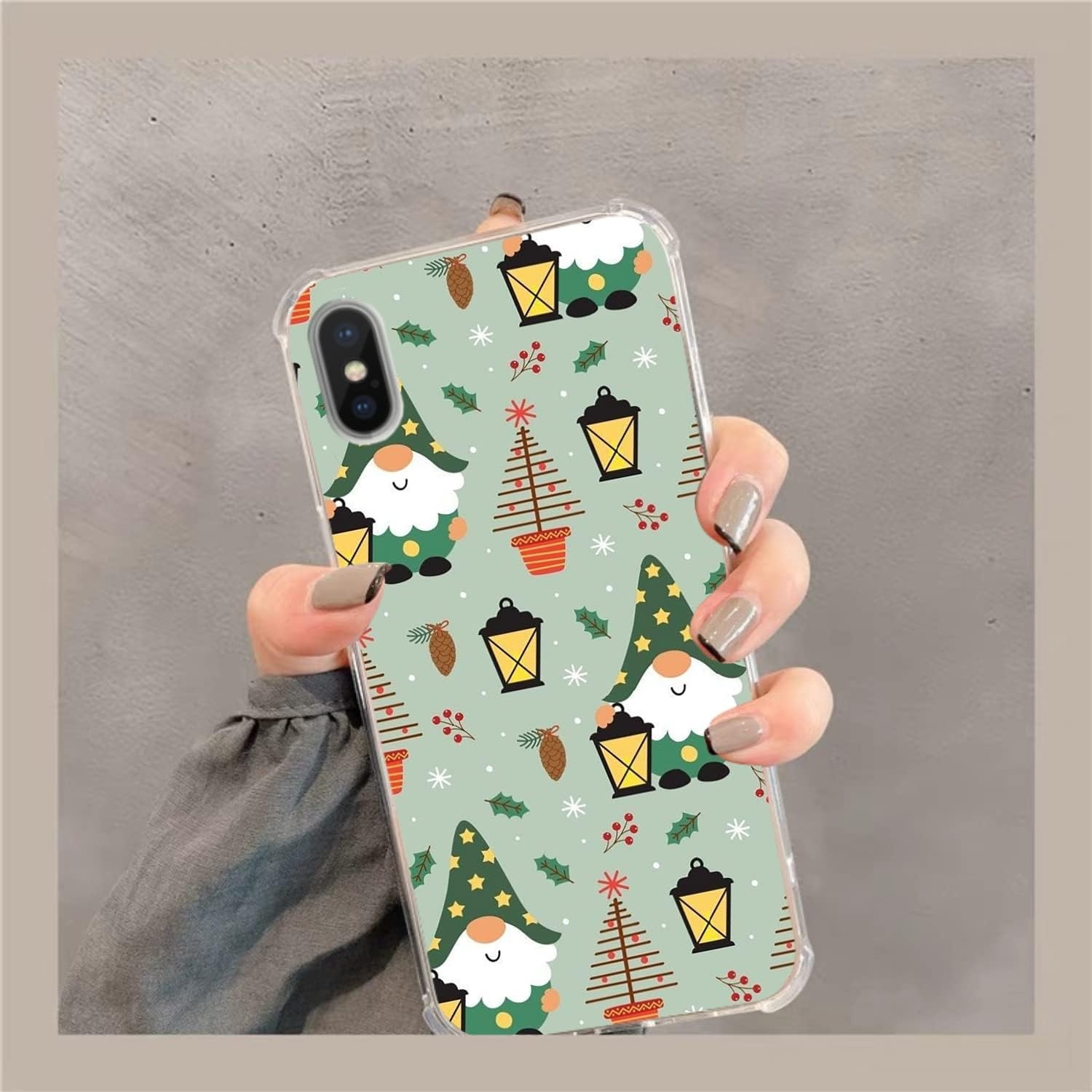 Retro Green Vintage Christmas Gnomes Case for Iphone Xs Max, Cute Cartoon Christmas Trees Snowflake Elements Pattern Case for Girls Boys Women Men, Trendy TPU Bumper Cover Case for Iphone Xs Max image number 2