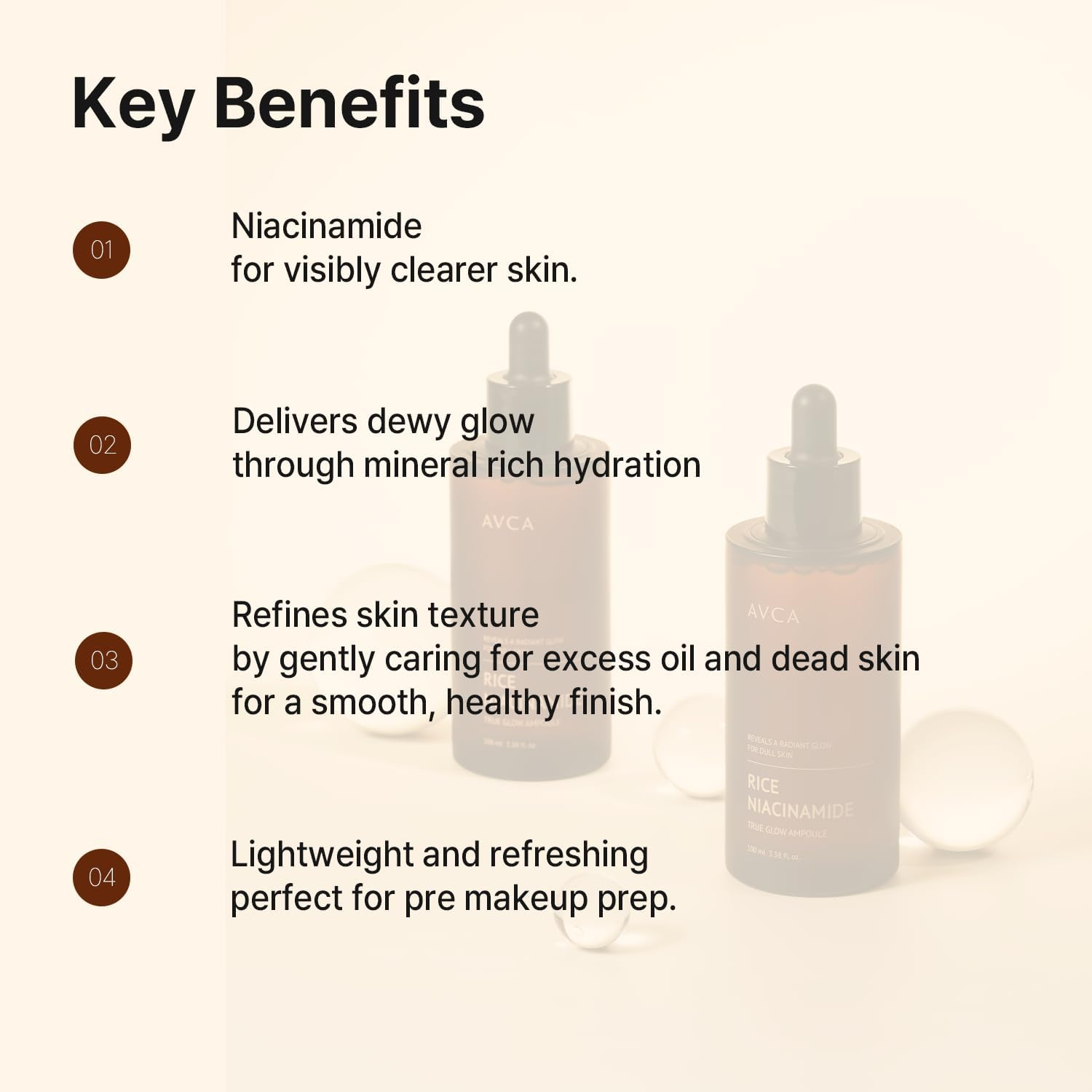 AVCA Rice + Niacinamide Serum 100Ml - Radiance-Boosting Face Serum with Rice Extract, 5% Niacinamide, Lightweight Hydration, Helps Refine the Look of Texture & Oil