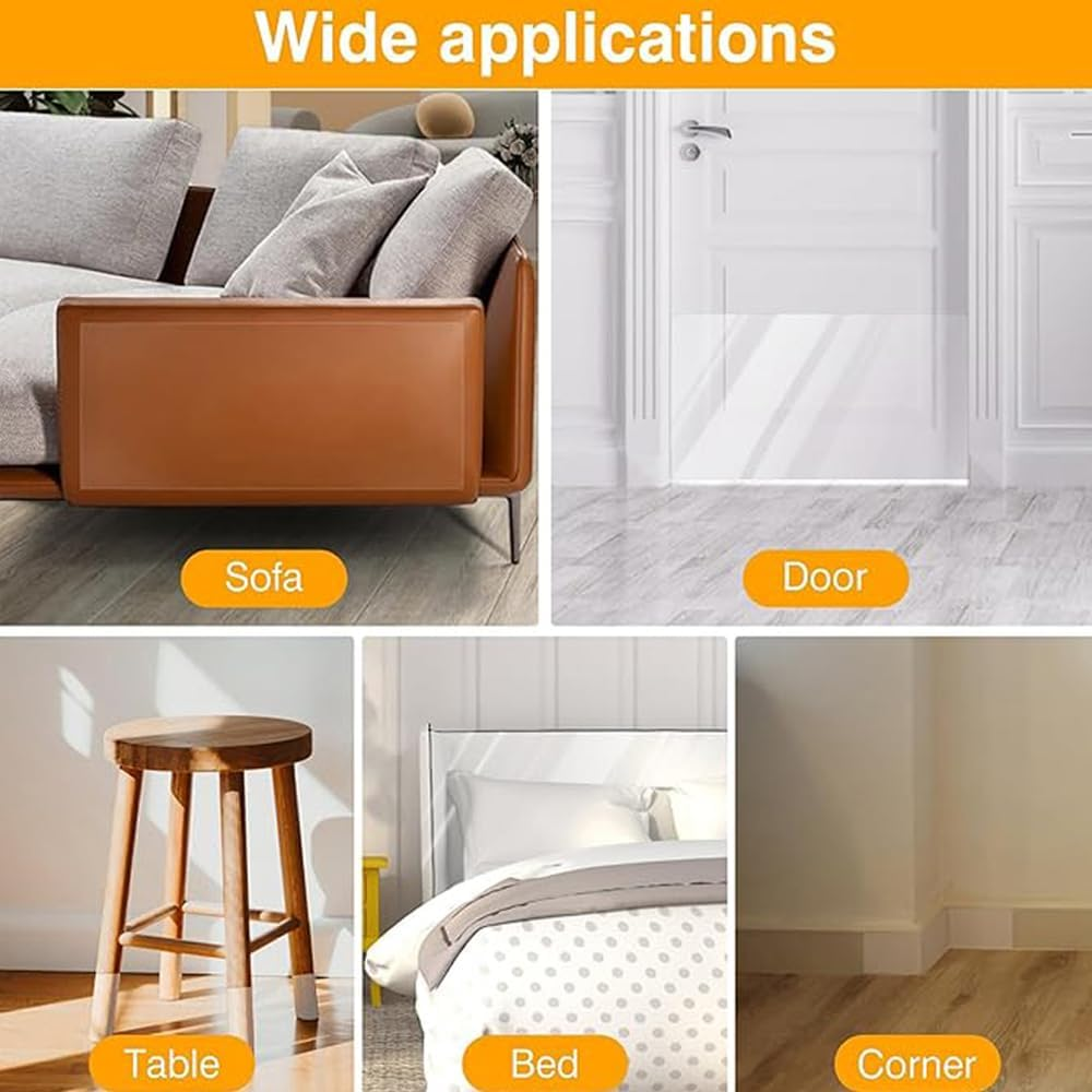 Clear Furniture Protector for Cat Scratching, 12-Pack with 50 Pins, Transparent Shield for Sofas, Doors, Beds