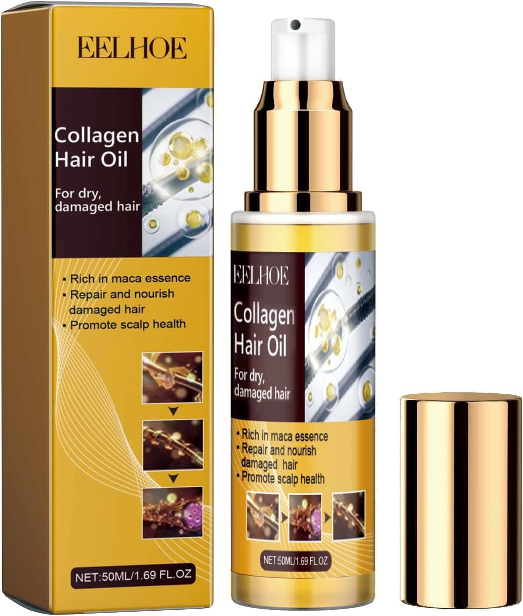 Collagen Hair Oil Repair Split Ends - Strengthens Hair Elasticity, Deep Moisturizing for Dry Damaged Hair, Adds Volume & Thickness with Pro-Vitamin Blend, Fast-Absorbing & Frizz-Free image number 4