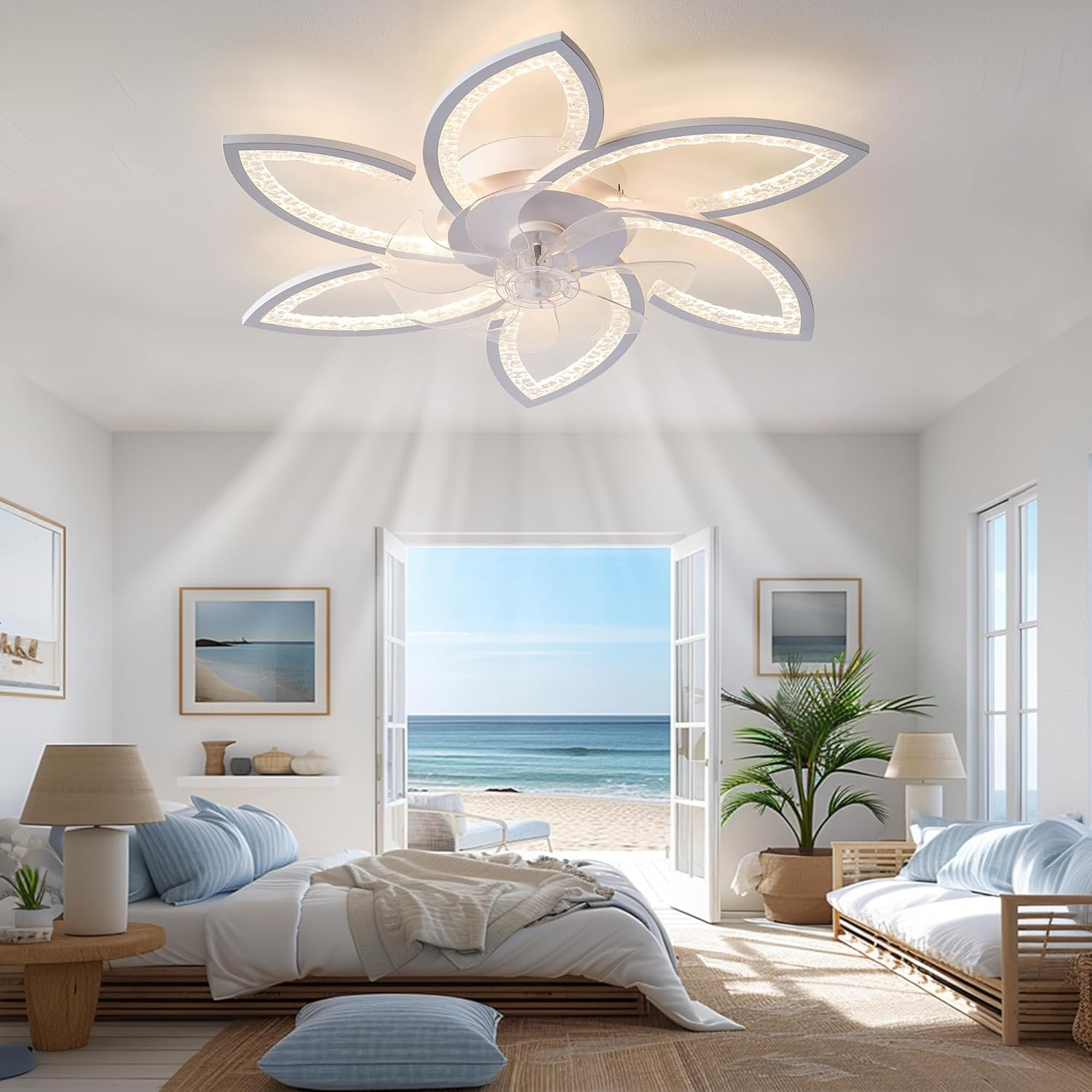 Ganeed LED Ceiling Fans with Light 6-Speed Ceiling Fan Lighting Dimmable Modern Ceiling Fan Light Fixture for Bedroom Living Room Kitchen - Black image number 3