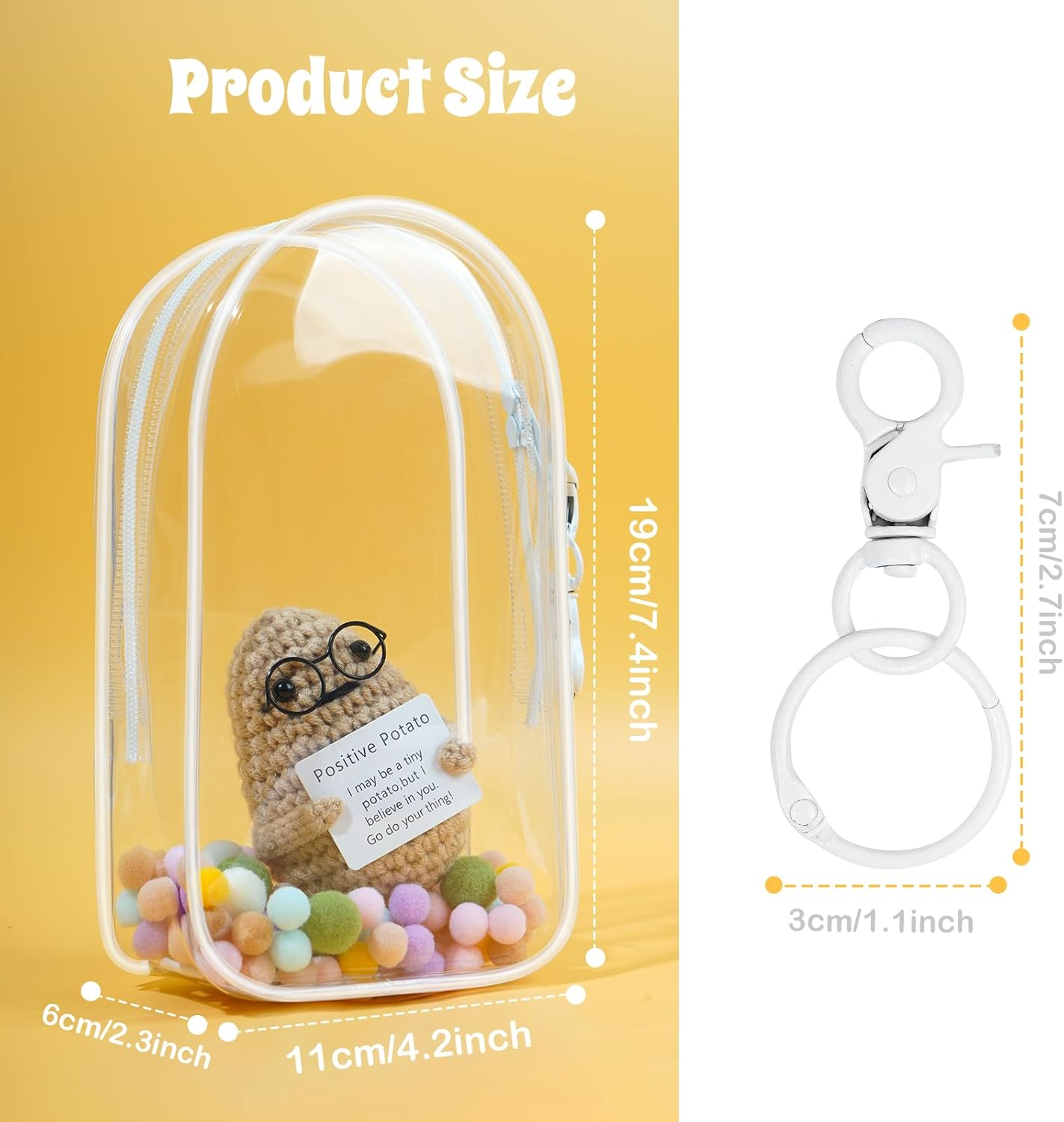 Clear Figure Display Bag with Keychain for Dolls, Anime Dolls, Figurines, Positive Doll Storage Bag, Pouch Keychain Charms, Waterproof, 8.2 * 4.6 Inch image number 1