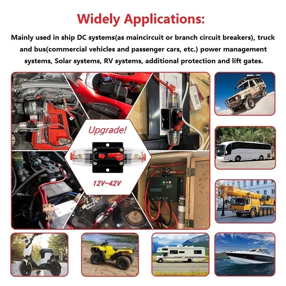 20A 30A 40A 50A 60A 80A 100A 150A Audio Circuit Breaker Auto Car Stereo Inline Fuse Holders Inverter, Manual Reset 12V-24V DC for Automotive Marine Boat Audio System Protection (Small-100A) image number 6