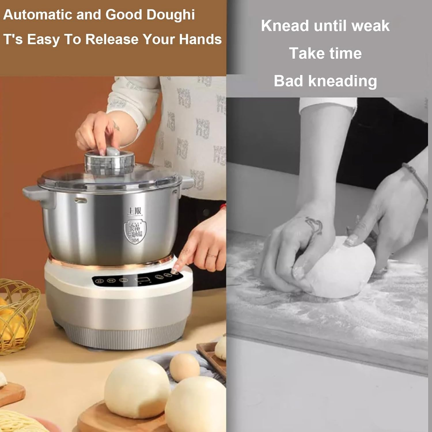 Dough Maker with Ferment Function, 5L/7L Non-Stick Stainless Steel Dough Flour Mixer with Measuring Cups & Spoons, Dough Kneading Machine, Timing &Touch Panel, 25-38℃ Dough Proofer, for Home (Size : image number 1