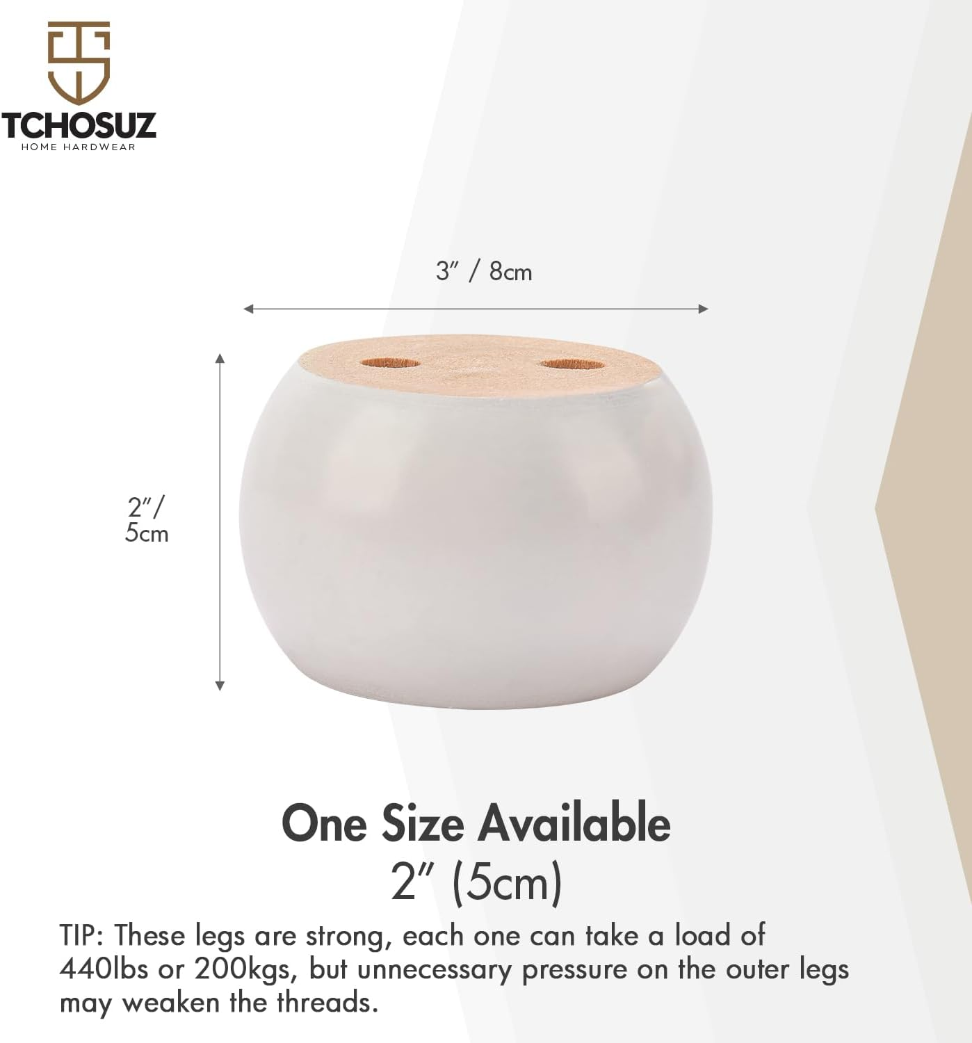 2 Inch / 5Cm Wooden Furniture Legs, Pack of 4 White Solid Wood Turned DIY Replacement Bun Feet with M8 Hanger Bolts & T-Nuts or Sofa Couch Cabinet Recliner Ottoman Riser - Walnut image number 4