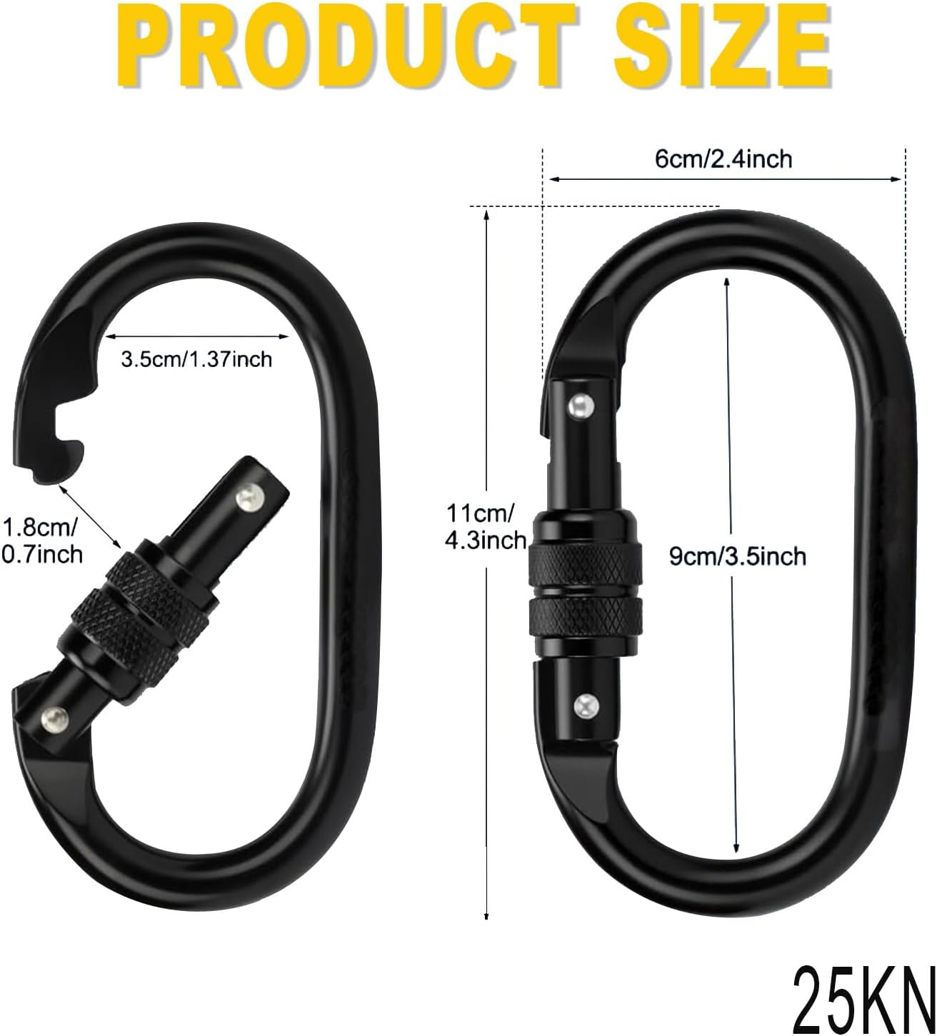 IONPSHG 25KN Heavy Duty Carabiner Clip Large Carabiner Clip Climbing Hook with Screwgate Multipurpose for Keychains Hammock Camping Gym Hiking Outdoor image number 4