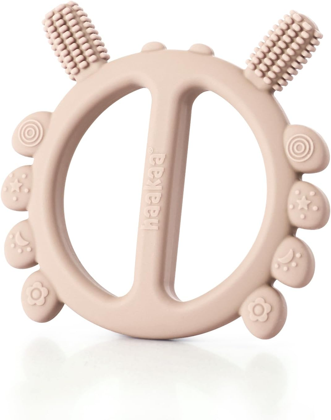 Haakaa Silicone Crab Baby Teether,Teething Toys,360&deg; Baby Toothbrush Head for Infant Self-Brushing Training,Food-Grade Silicone,Steel, Blush