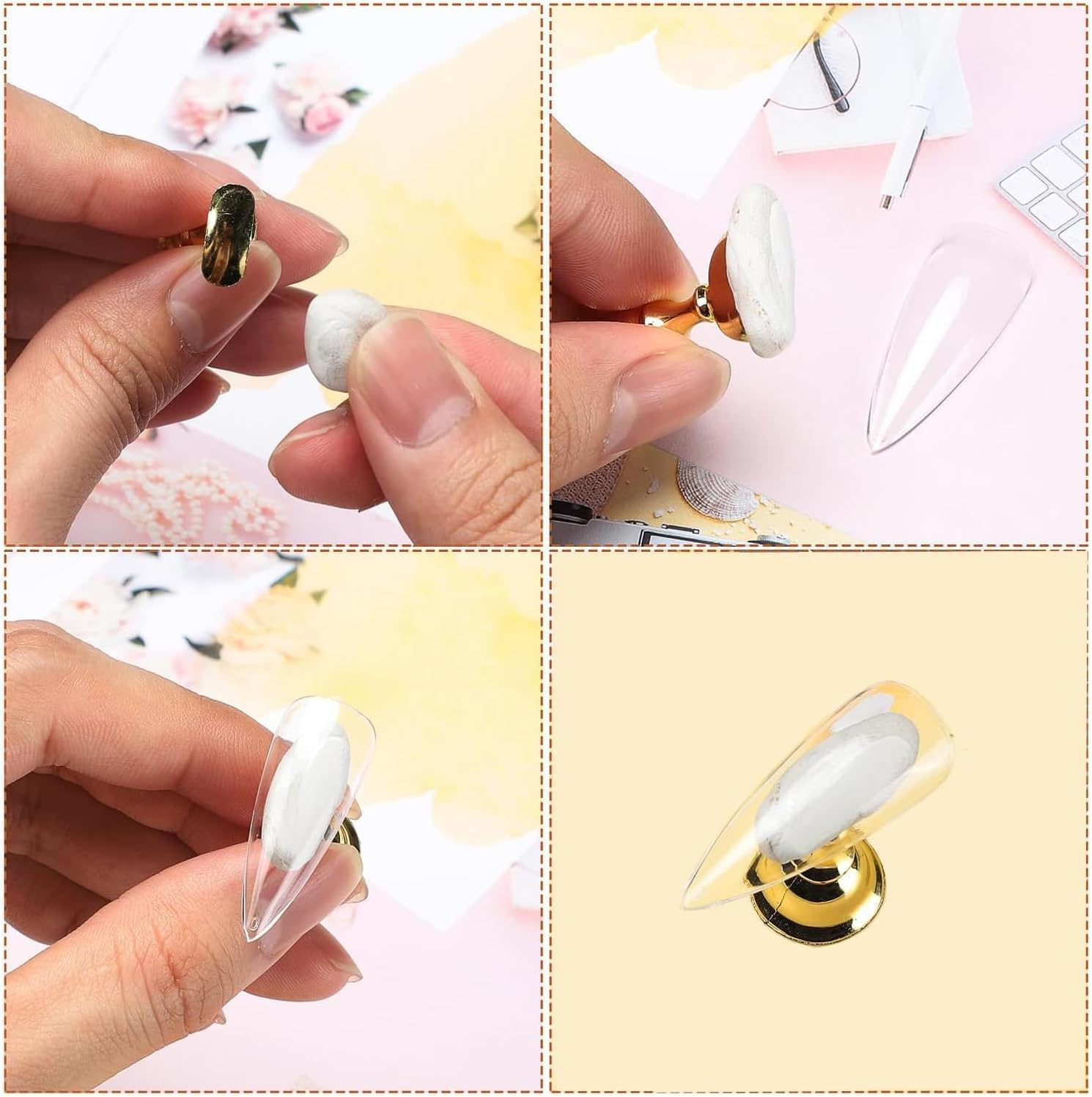 Jrusmr 4 Sets Acrylic Nail Display Stands, Magnetic Nail Tip Practice Holders with Crystal Base-Professional DIY Tools for False Nail Tips and Manicure-Home and Salon Use image number 2