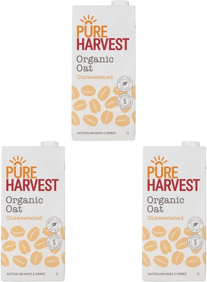 Pure Harvest Organic Oat Unsweetened Milk 1 Litre (Pack of 3)