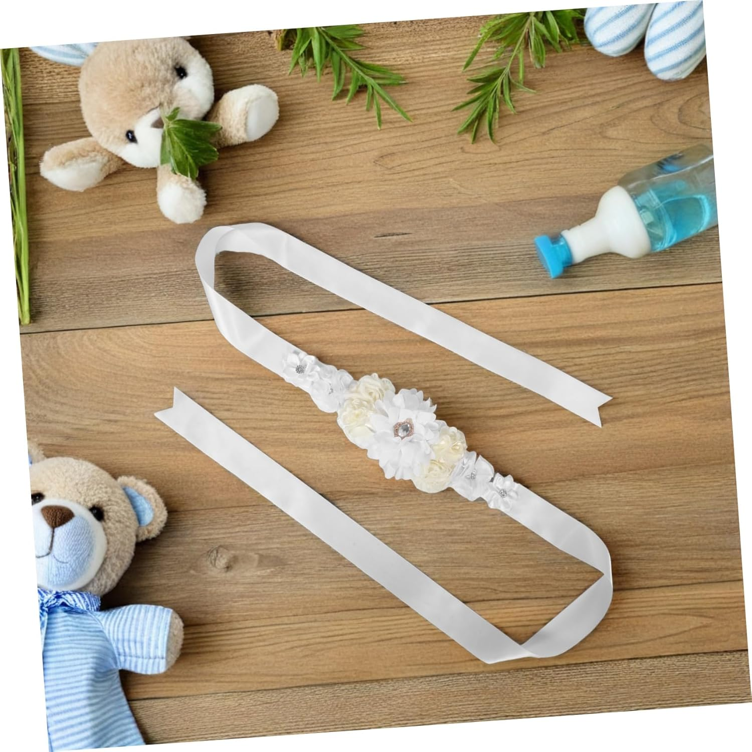 Milisten Adjustable Maternity Sash with Elegant Floral Design for Pregnant Women Soft Breathable Belly Belt for Showers Wedding Photography and Party Support image number 1