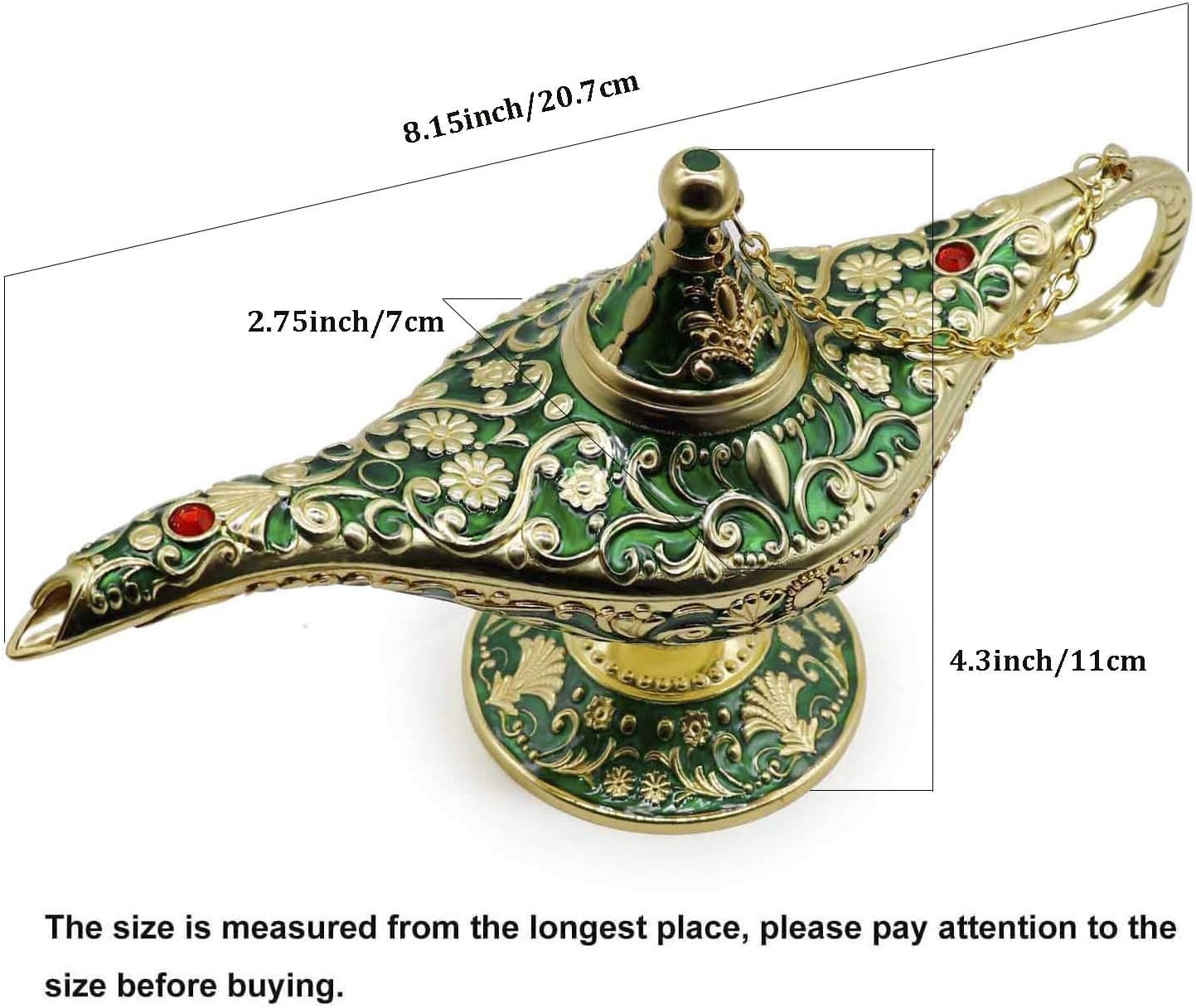 AVESON Classic Vintage Collectable Rare Legend Aladdin Magic Genie Costume Lamp Home Table Decoration & Gift, Golden Green - Gold image number 2
