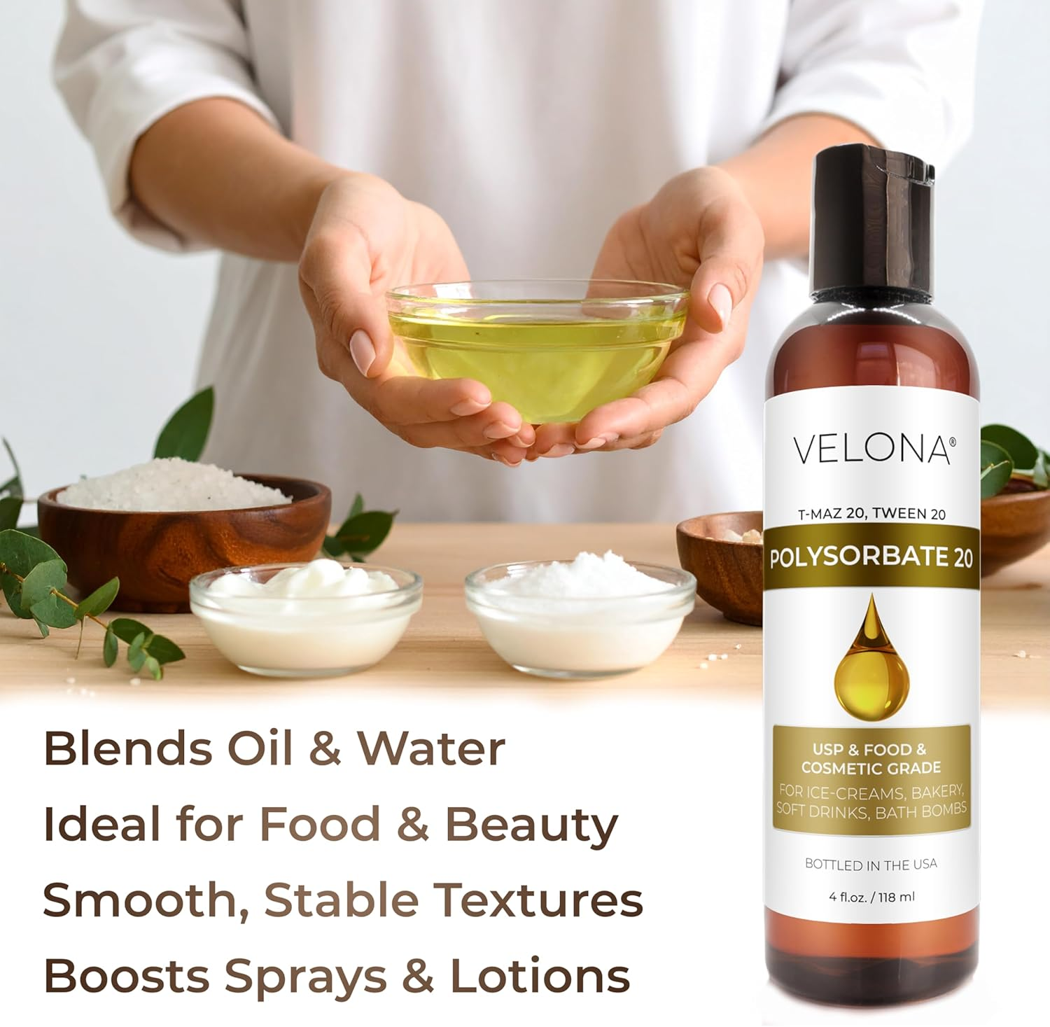 100% POLYSORBATE 20 by Velona | Solubilizer, Food & Cosmetic Grade | All Natural for Cooking, Skin Care and Bath Bombs| Size: 4 Oz image number 2