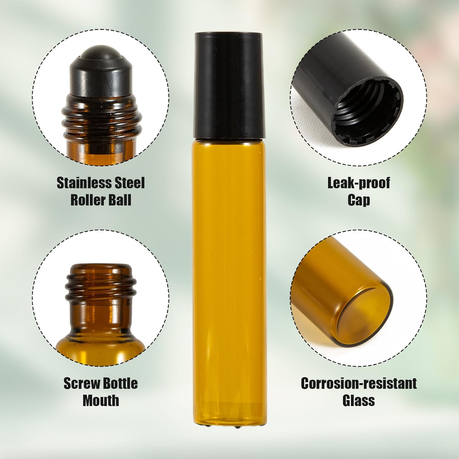 JDFHFGB 10 Pcs 10Ml Amber Glass Essential Oil Roller Bottles, Anti-Uv & Leak-Proof Refillable Roll-On Containers with Stainless Steel Balls, Lids, for DIY Aromatherapy, Perfume & Travel Use image number 4