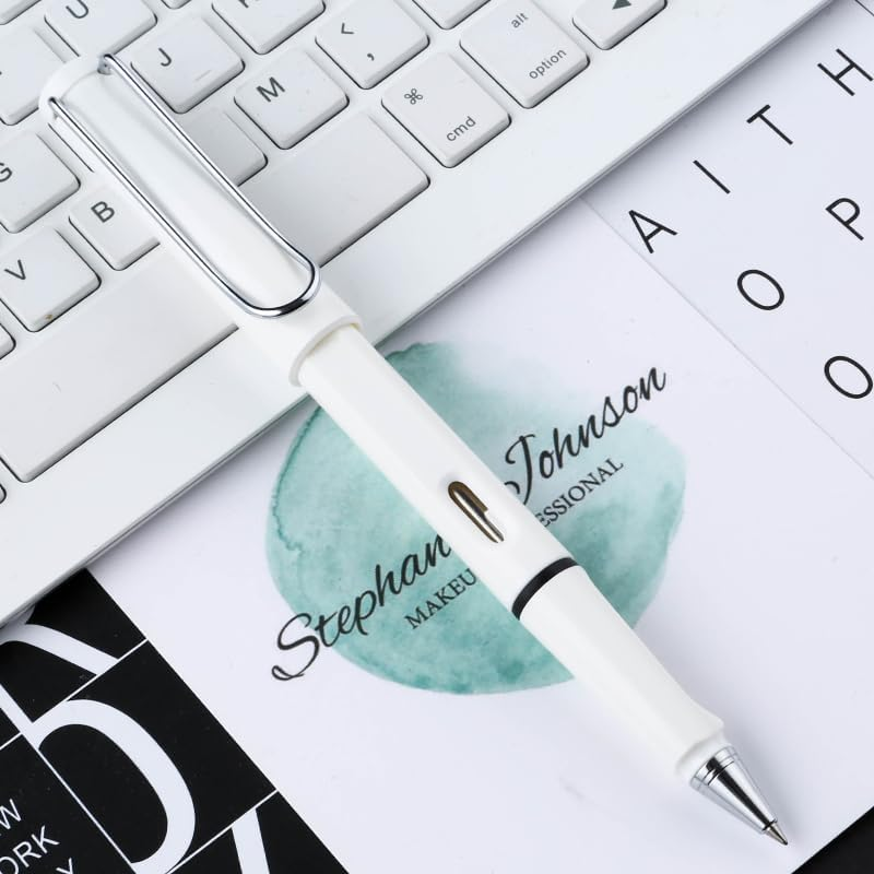 Smooth Rollerball Pen, 0.5Mm Tip, Black Gel Ink, Colour Barrel, Pocket Clip, Compatible with 843 845 Pen Refills (White) - Black image number 4