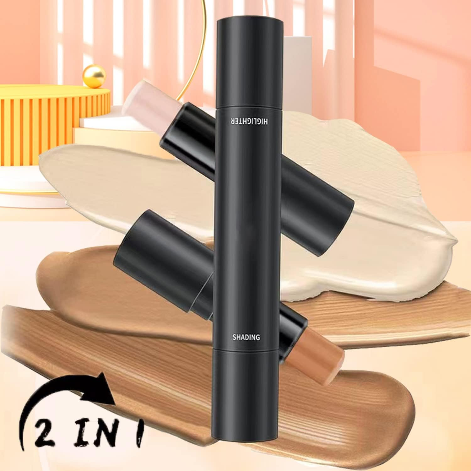Dual Head Contour Stick, Natural Colors Concealer Highlighter Stick, 2 in 1 Double-Headed Cream Bronzer Contour Professional Waterproof Face Body Makeup (#01 Ivory+Dark Brown) image number 6