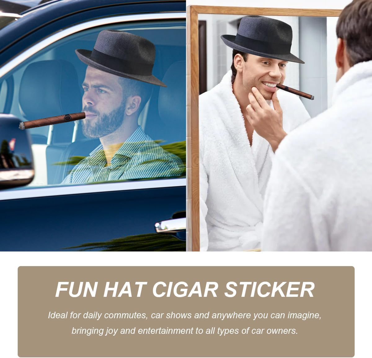NYTKL Fedora and Cigar Window Decal, the Driving Crooner Decals Fedora Hat and Cigar Sticker, Waterproof Funny Car Stickers Creative Decoration for Automotive Side Window (A) - B image number 2