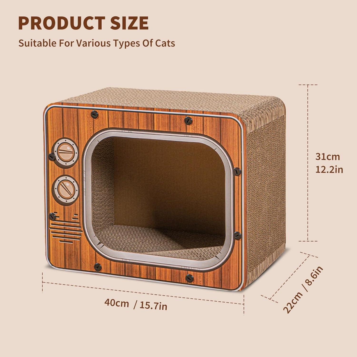 PETCUTE Cat Scratching Boards, 3-In-1 Cat Scratching Box Made of Corrugated Cardboard with Non-Slip Base, Corrugated Cardboard Cat Tree House, Recyclable Scratching Pad, Cat Scratching Mat for Indoor image number 5