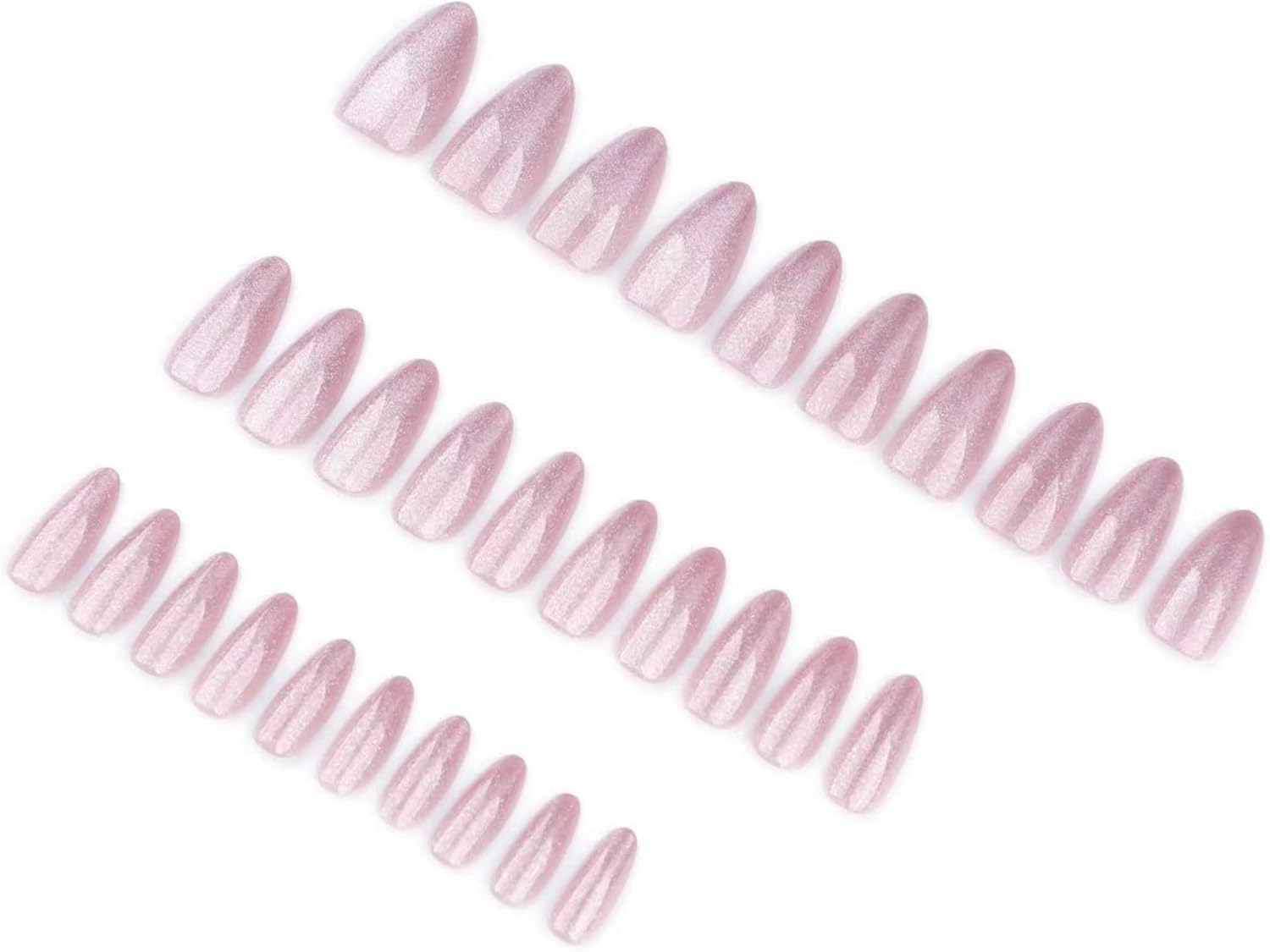 KAVI' S 24Pcs French Tip Stick on Nail Cat Eye Press on Nails Pink Nude Gradient Glitter Fake Nails Almond Acrylic False Nails Jerry Glue for Women Girls image number 3