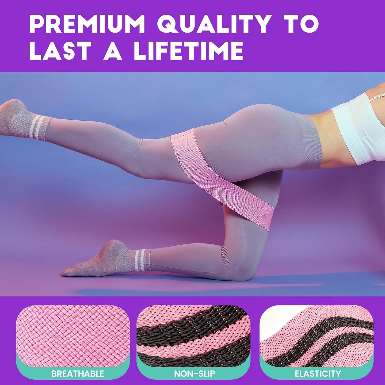 3PCS Non-Slip Resistance Bands Set - Fabric Booty Bands for Exercise & Fitness - Durable Hip and Squat Bands with Varying Resistance Levels for Strength Training image number 1
