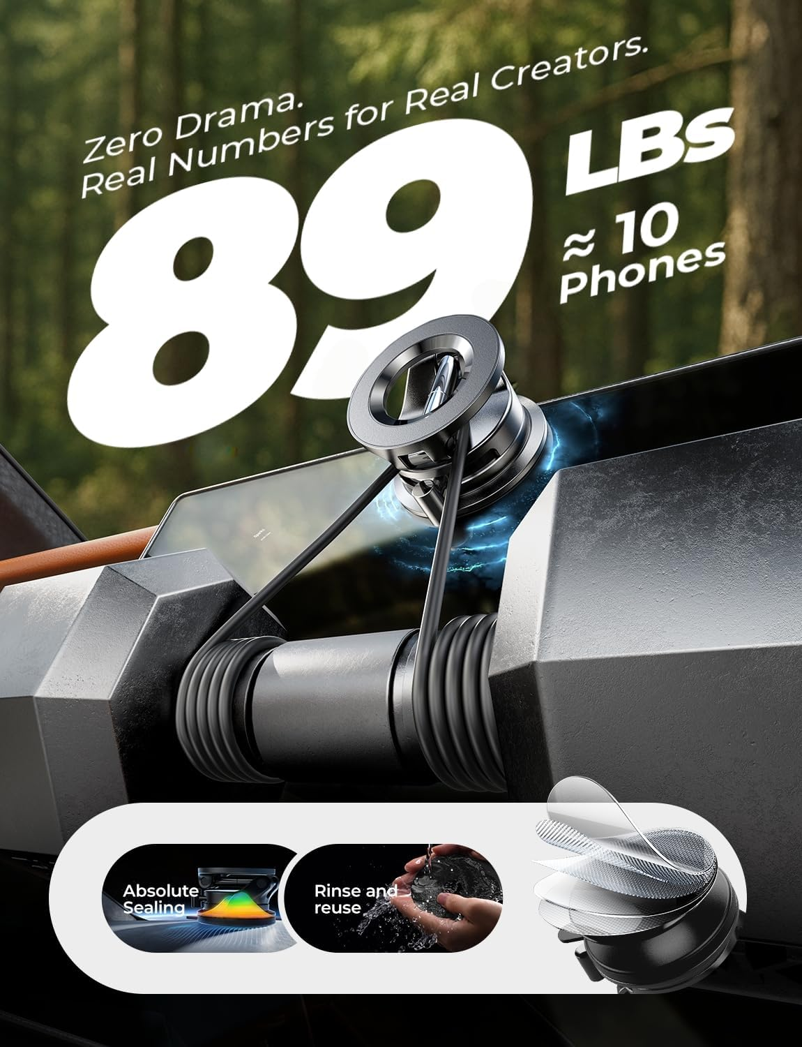 LISEN Suction Cup Phone Mount, Vacuum Magnetic Phone Holder, 360&deg; Adjustable for Magsafe Car Holder Foldable Suction Phone Mount for Car Truck Boat, Vacuum Magnetic Phone Stand, for Iphone 16 Pro Max image number 3