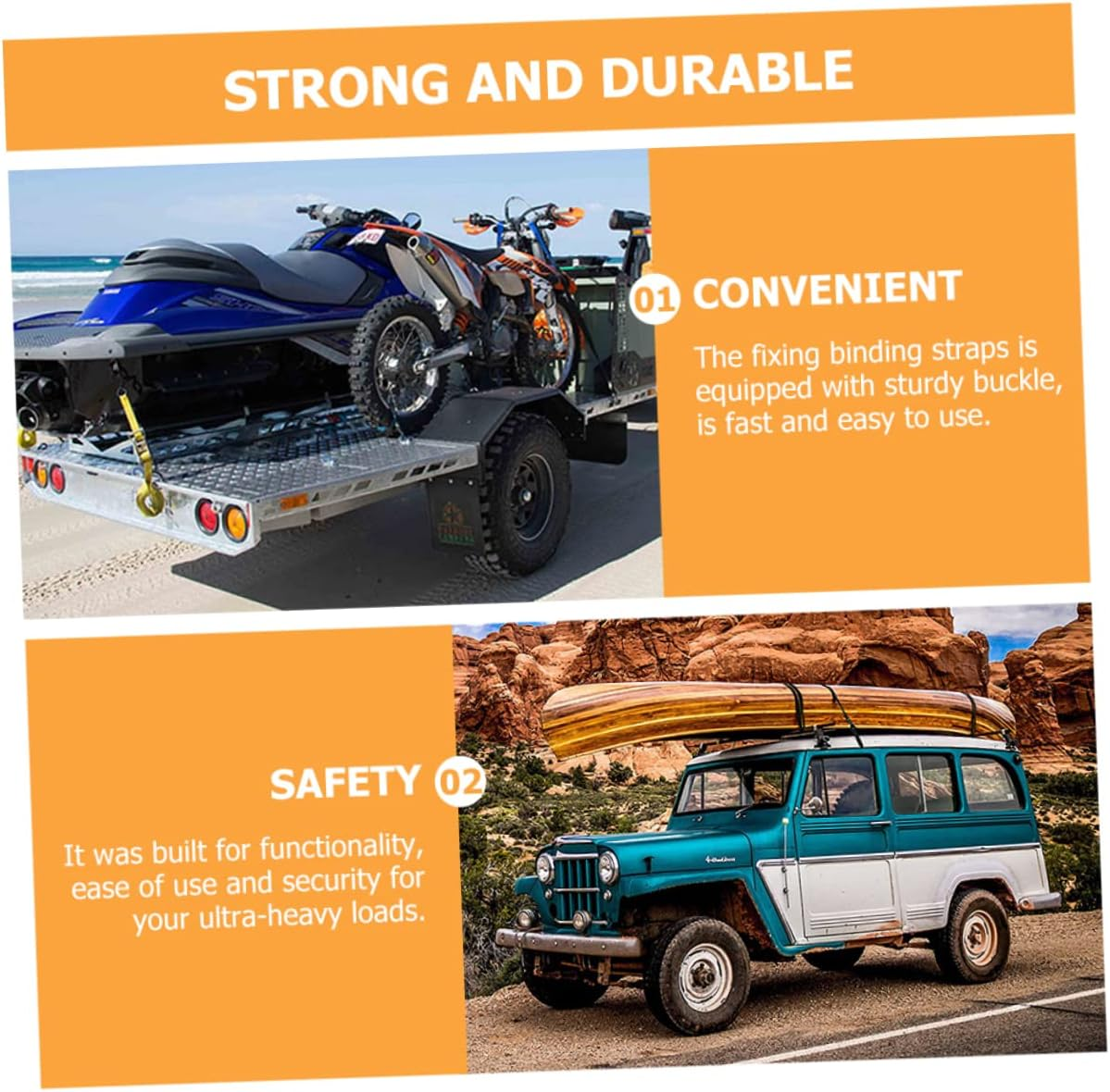 1Pair Kayak Binding Straps Cargo Tie-Down Straps for Secure Roof Rack Transport for Canoe and Surfboard Easy to Store and Use image number 2