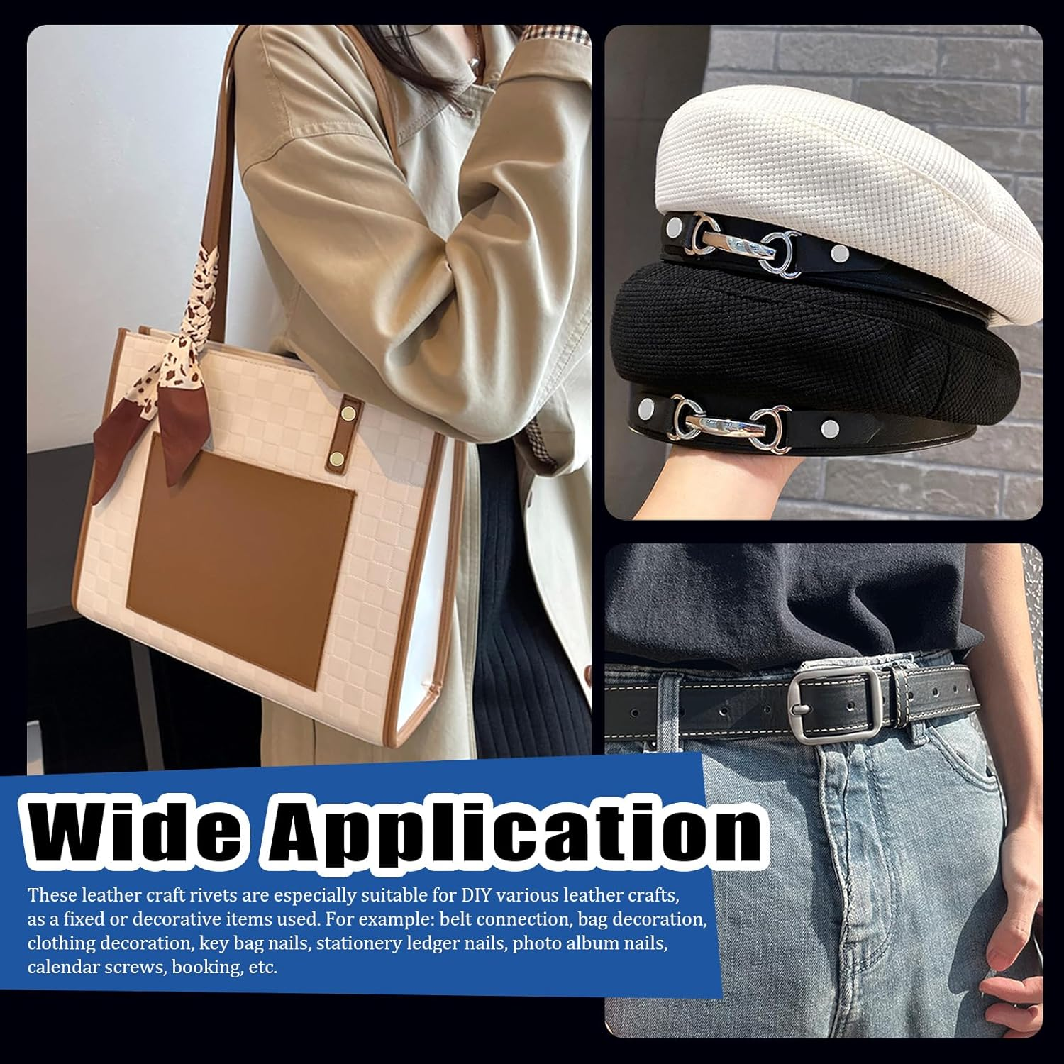 Glarks 110 Sets 6 Sizes Chicago Screws Leather Rivets with Punch and Screwdriver Kit, M5 X 4/5/6/8/10/12Mm Chicago Button Binding Post Screw Nail Rivets for DIY Leather Craft Bookbinding (Black) - Gold image number 5